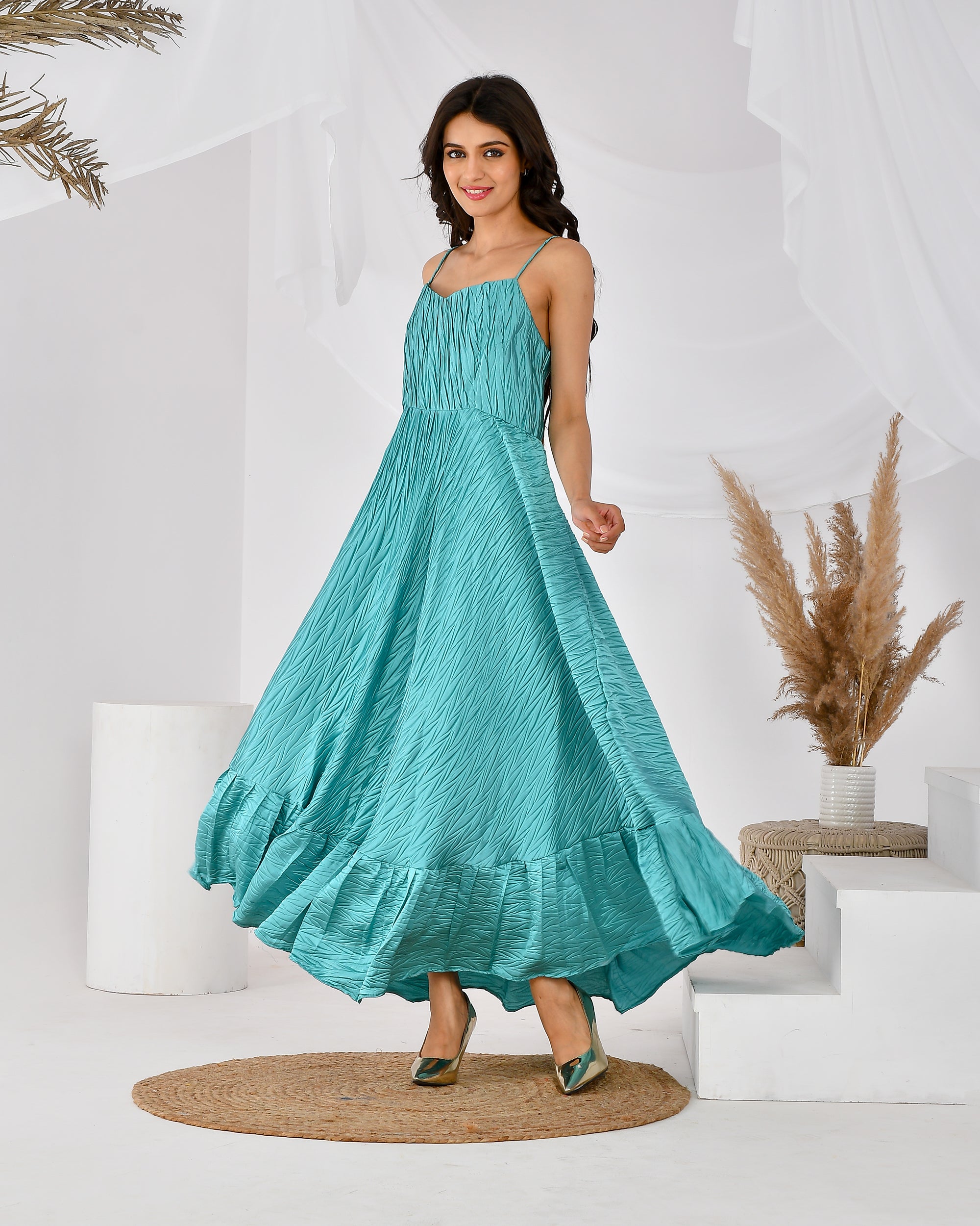 Women's Turquoise Green Maxi Dress Blue / M
