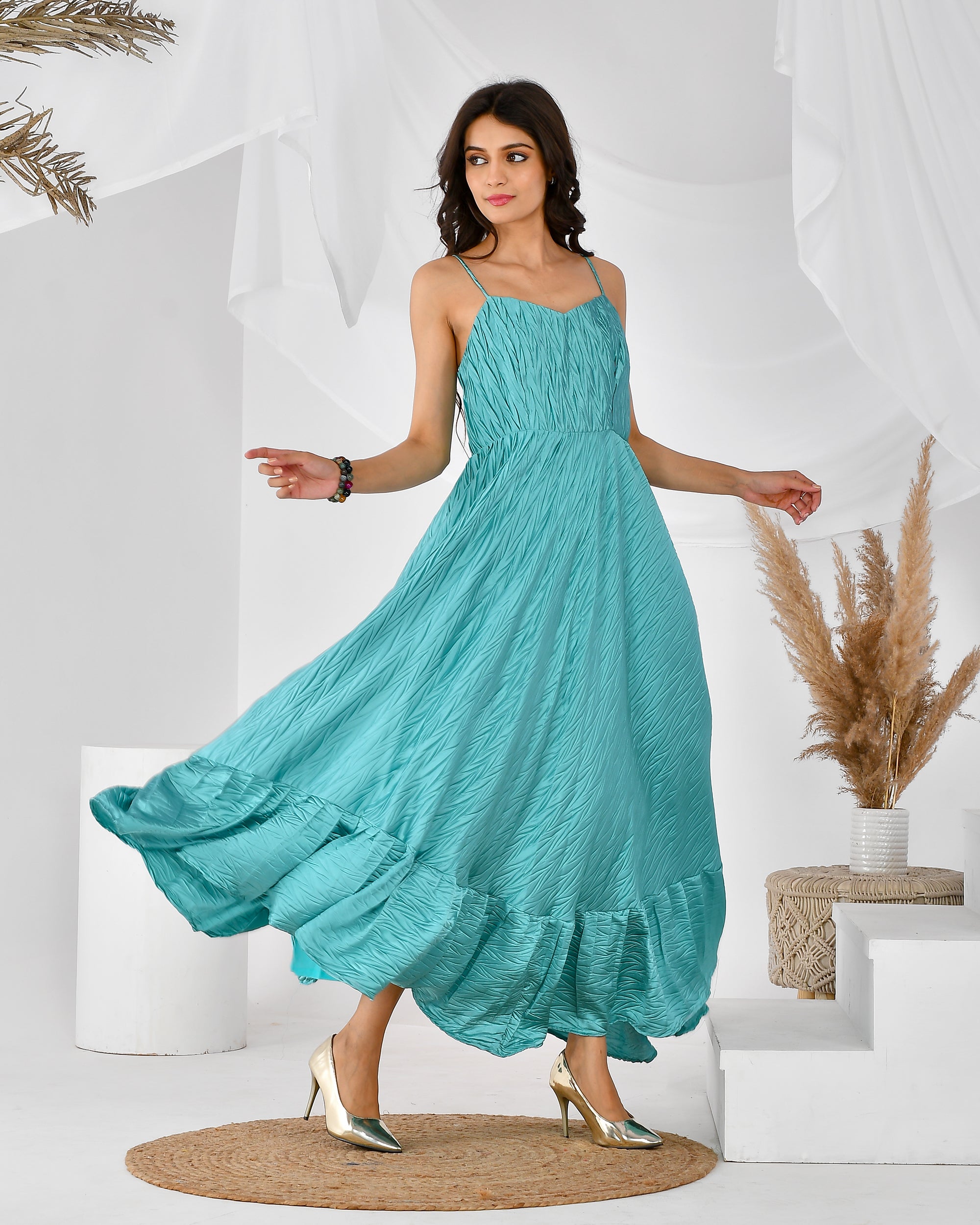 Women's Turquoise Green Maxi Dress Blue / M | Trendia Global Women's Turquoise Green Maxi Dress Blue / M | Trendia Global