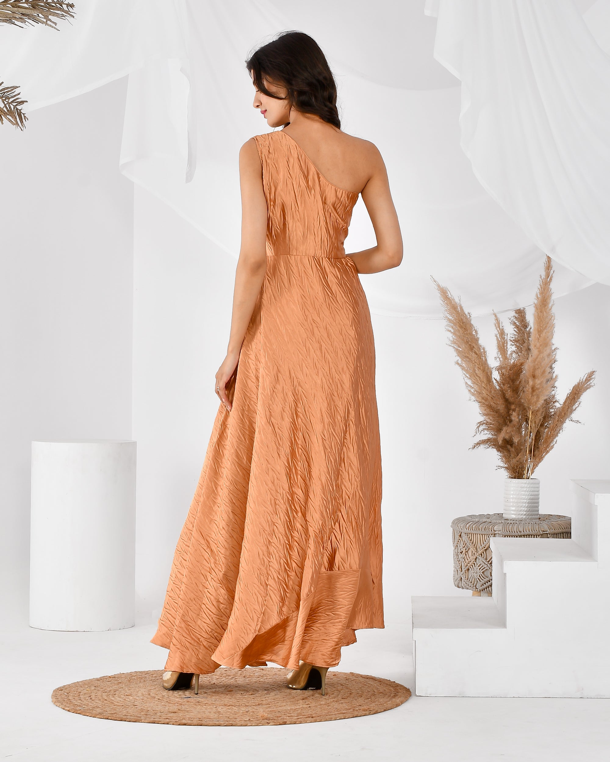 Women's Golden One Shoulder Dress Brown / XL | Trendia Global Women's Golden One Shoulder Dress Brown / XL | Trendia Global