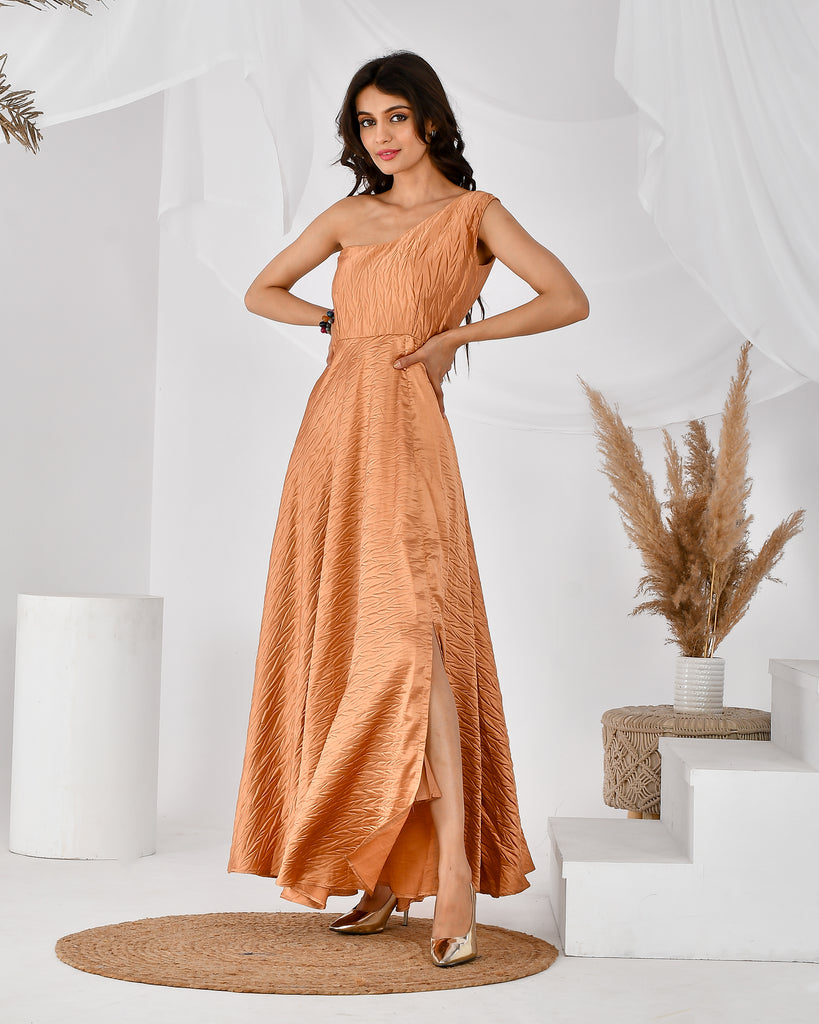 Women's Golden One Shoulder Dress