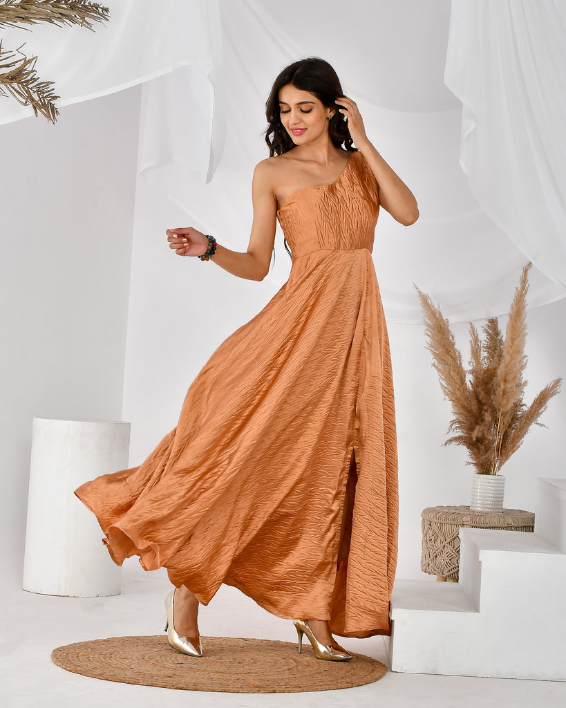 Women's Golden One Shoulder Dress