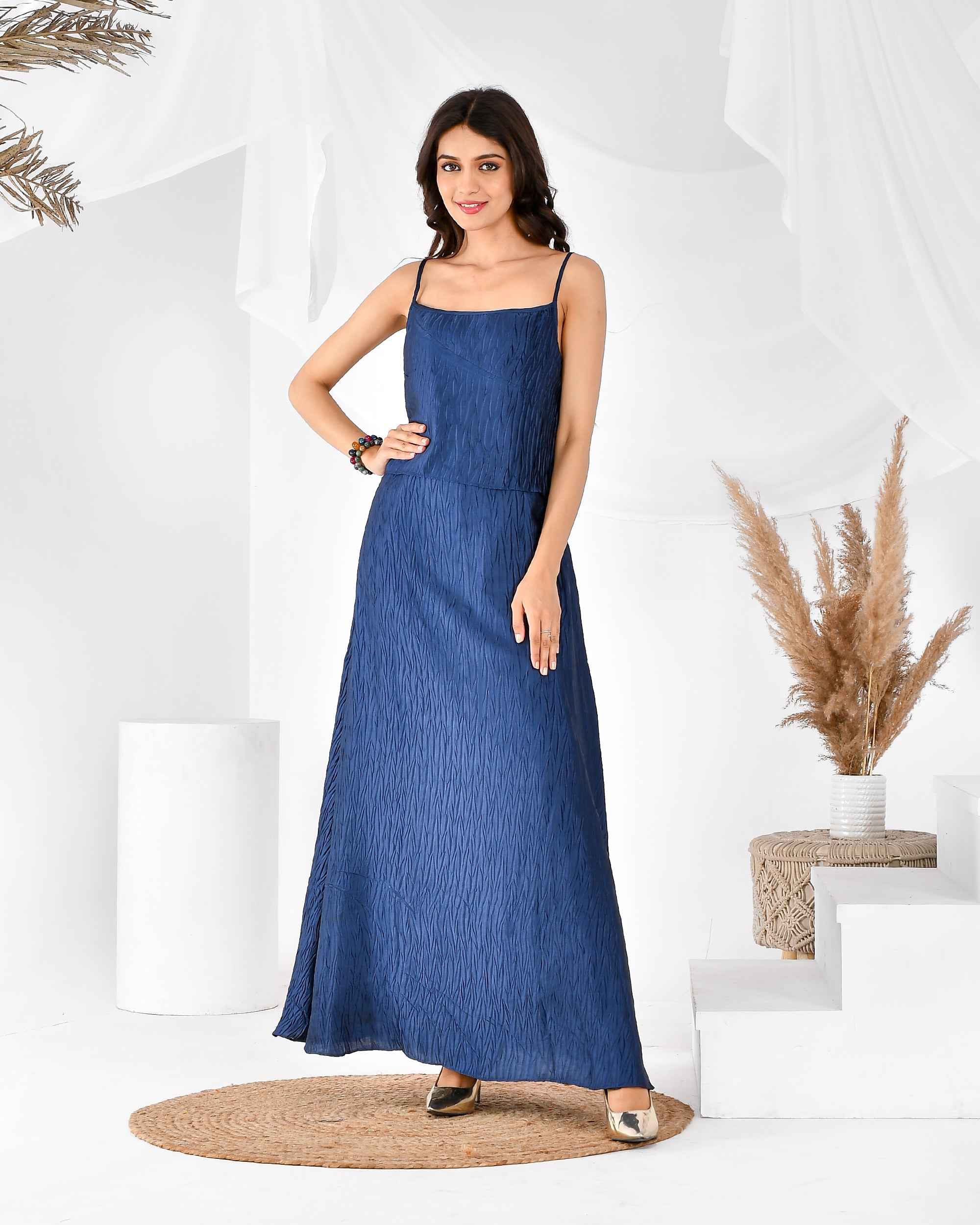 Women's Blue Pleated Dress