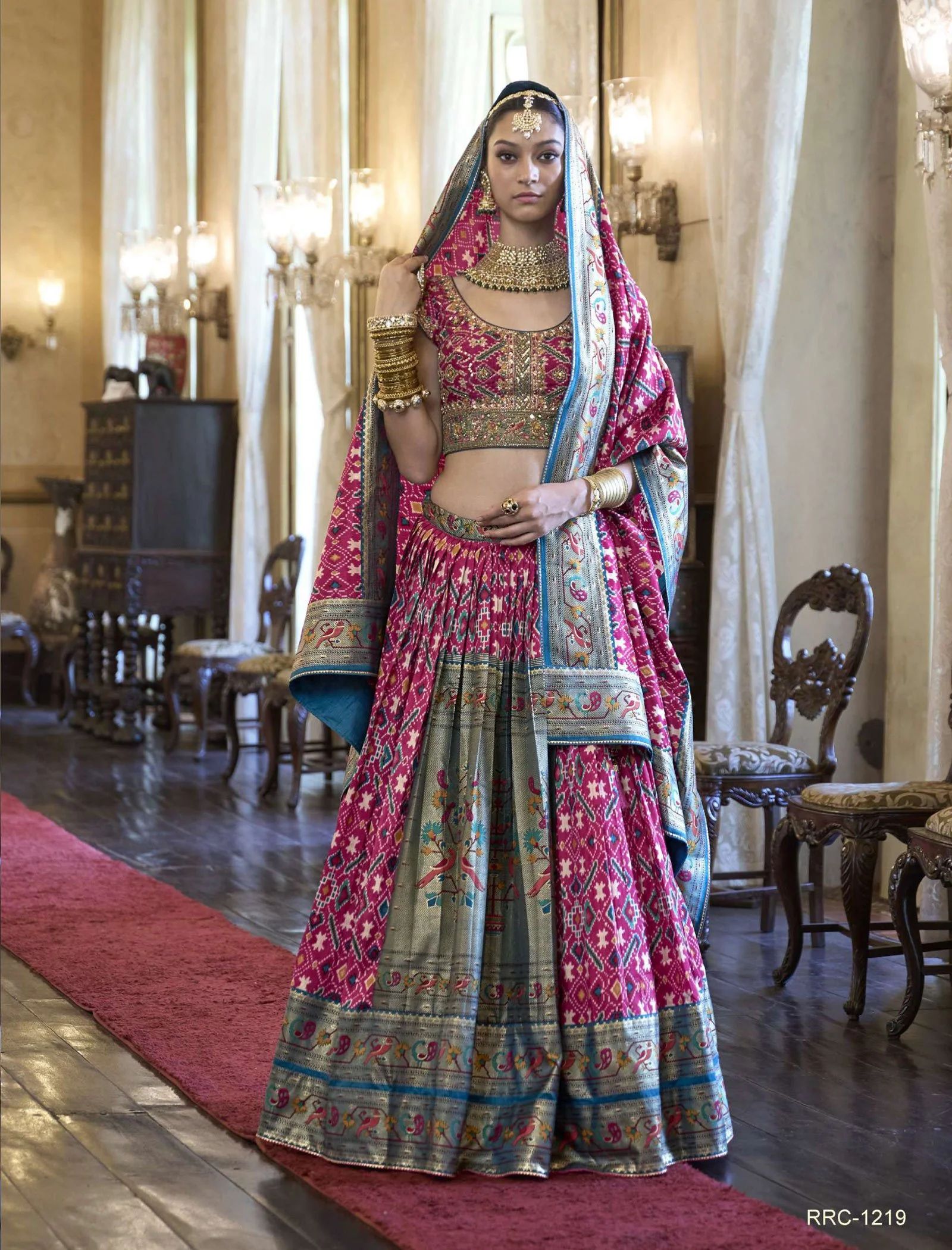 Women's Pink & Blue Lehnga With Blouse,Combination Duptta &Sequence Work - Phenav