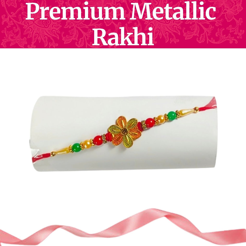 Set Of  Rakhi For Brother With 2 Roli, Chawal, Tika Set And 2 Greeting
