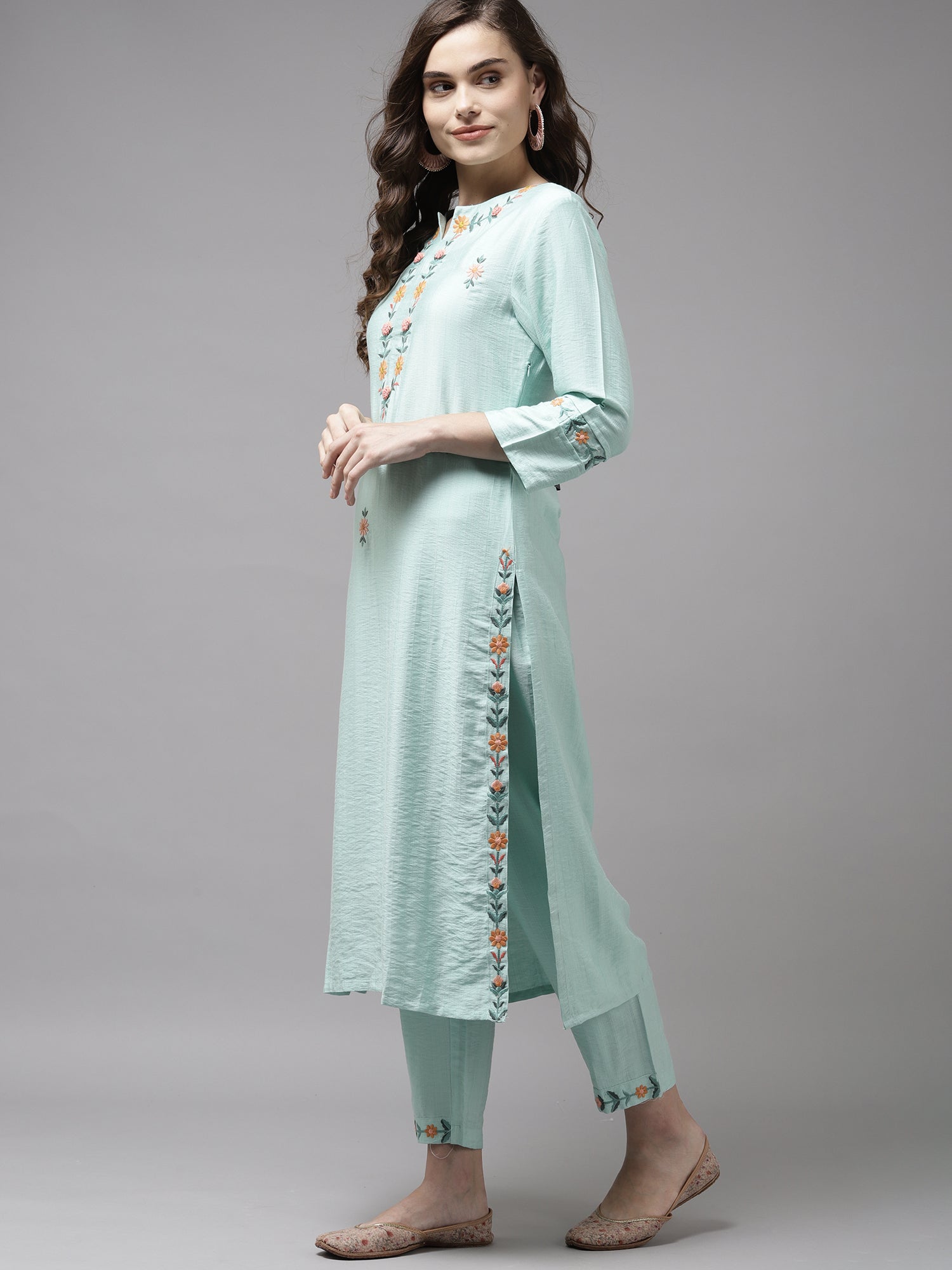 Women's Sea Green Viscose Rayon Kurta Set - Taantav