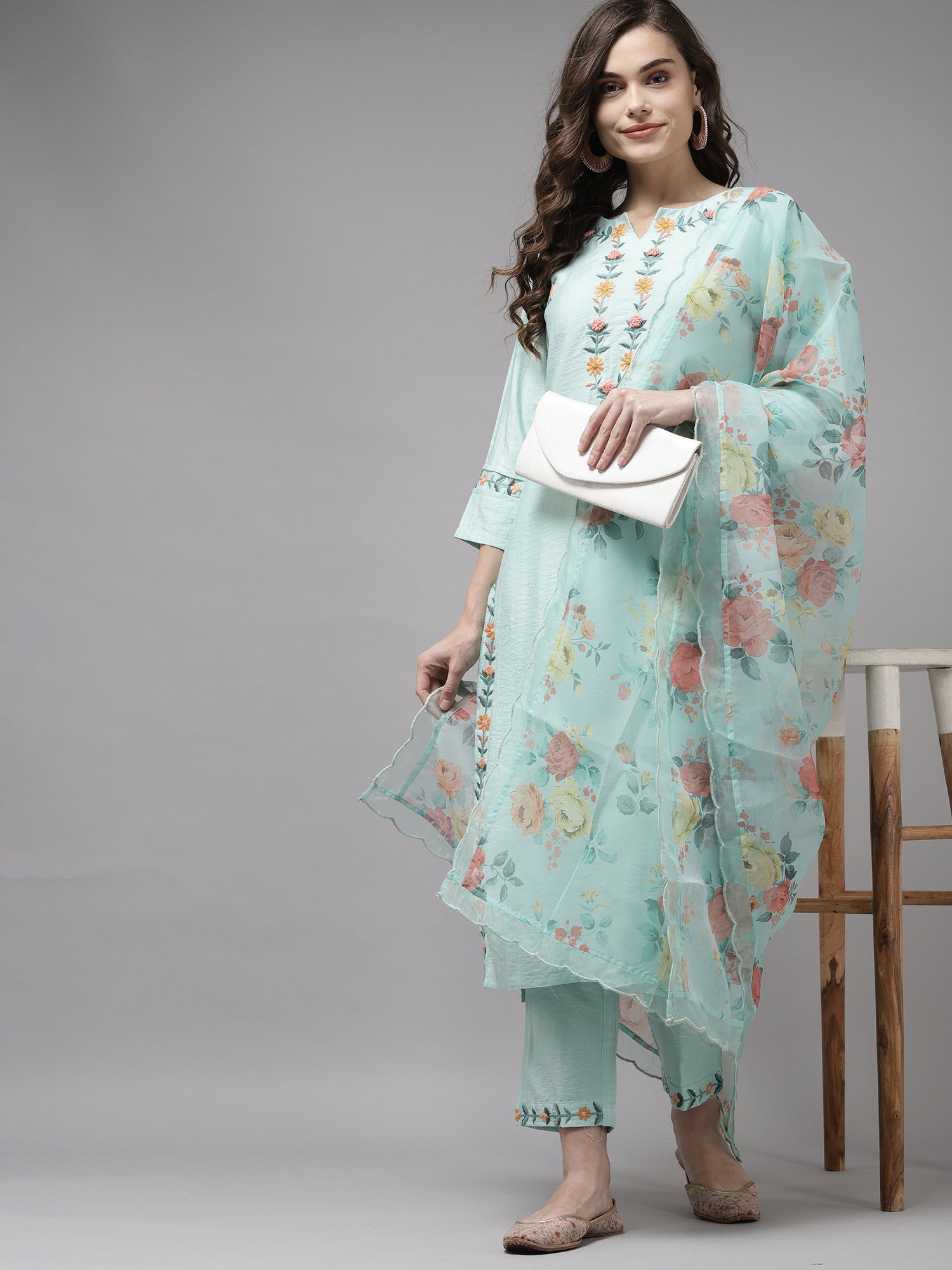 Women's Sea Green Viscose Rayon Kurta Set - Taantav