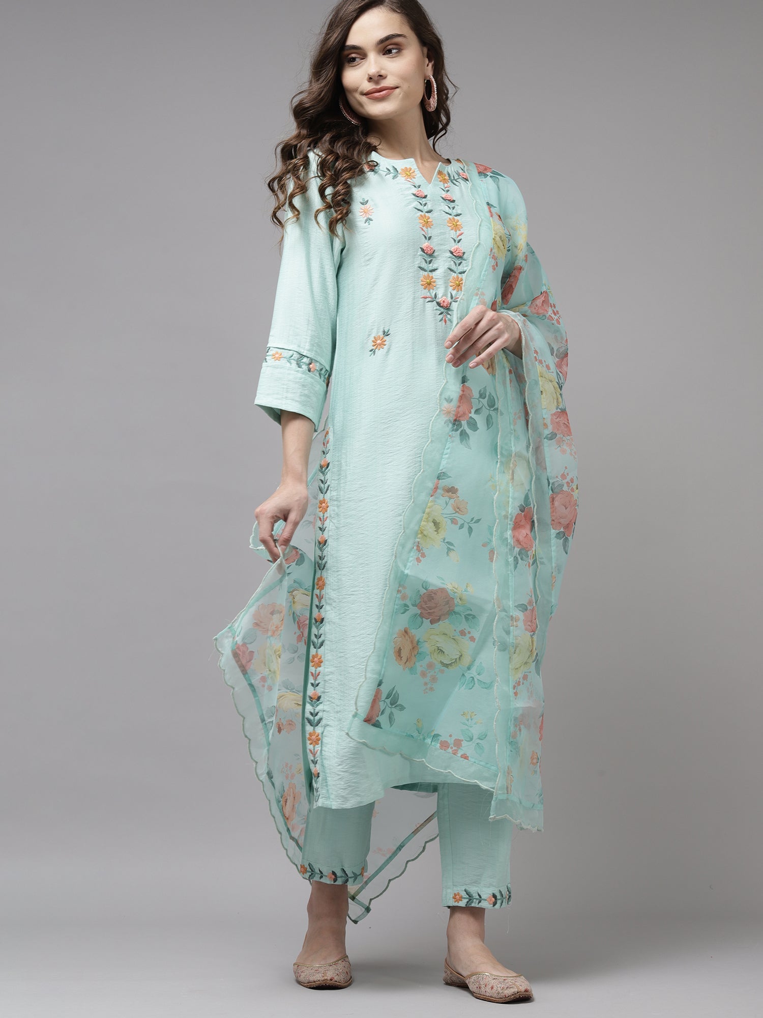 Women's Sea Green Viscose Rayon Kurta Set - Taantav