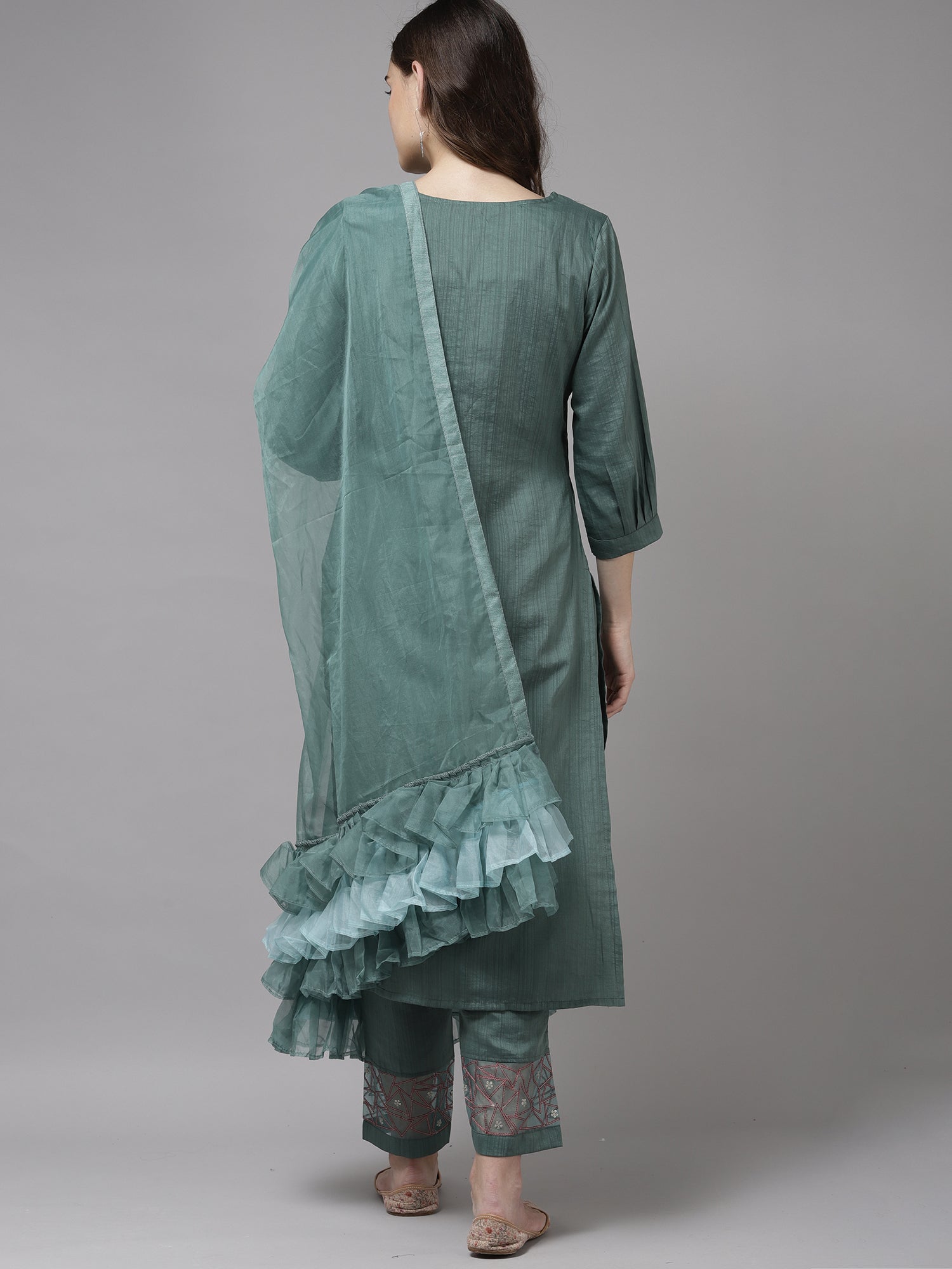 Women's Sea Green Poly Chiffon Kurta Set - Taantav