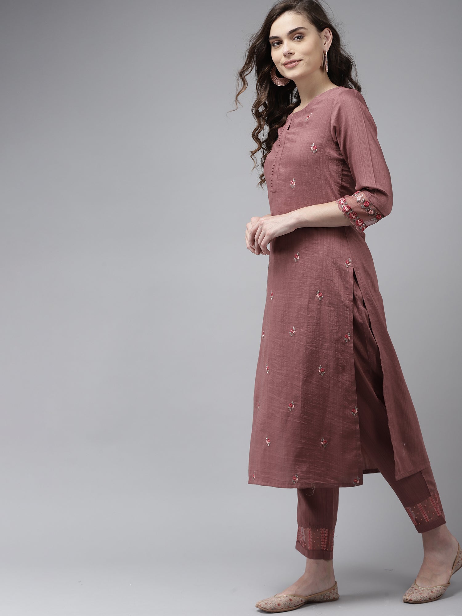 Women's Peach Poly Chiffon Kurta Set - Taantav