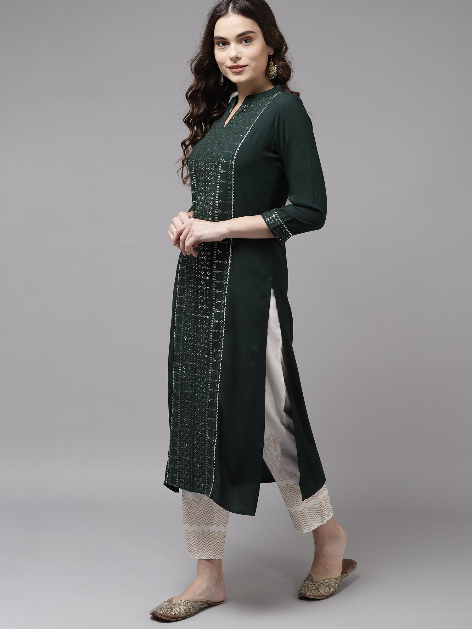 Women's Green Viscose Rayon Kurta Set - Taantav