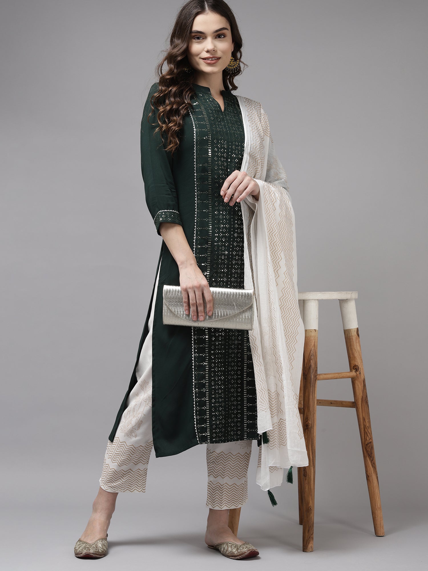 Women's Green Viscose Rayon Kurta Set - Taantav