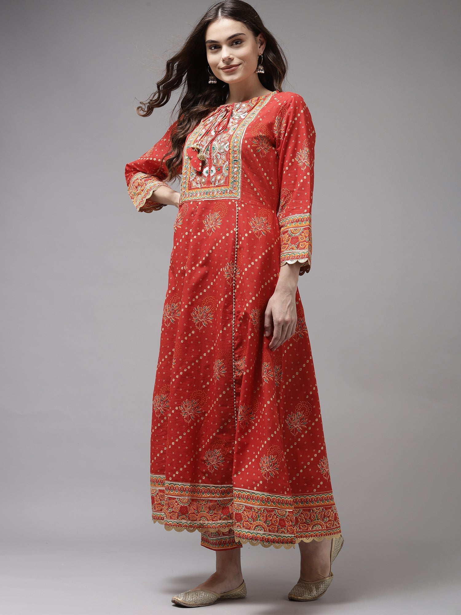 Women's Red Cotton Blend Kurta Set - Taantav