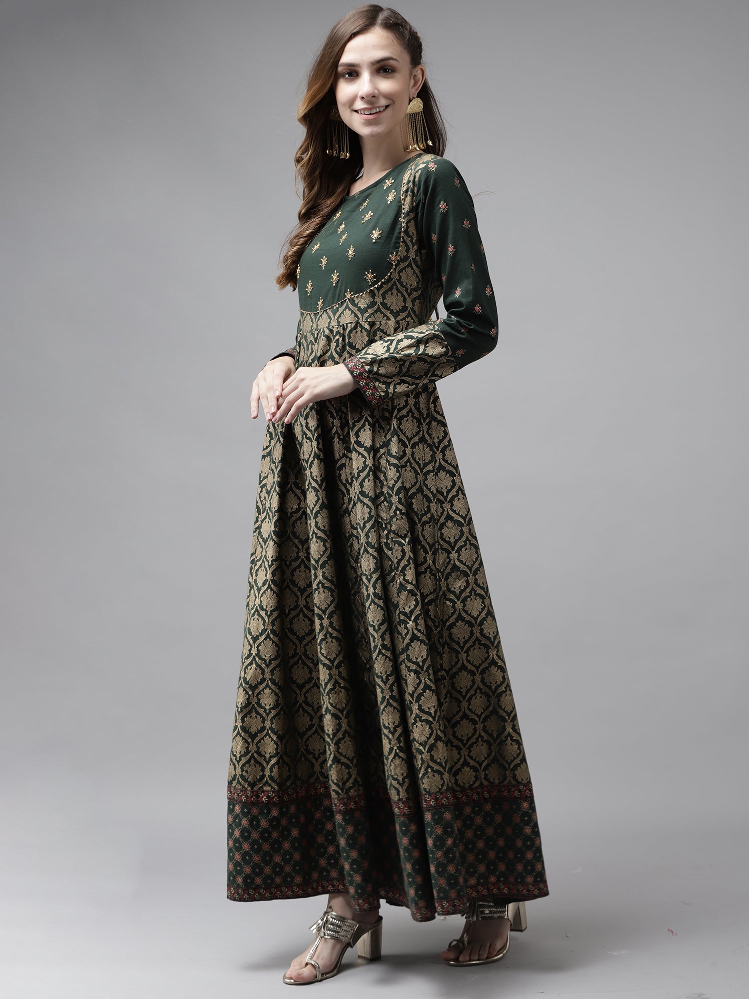 Women's Green Cotton Blend Kurta Set - Taantav