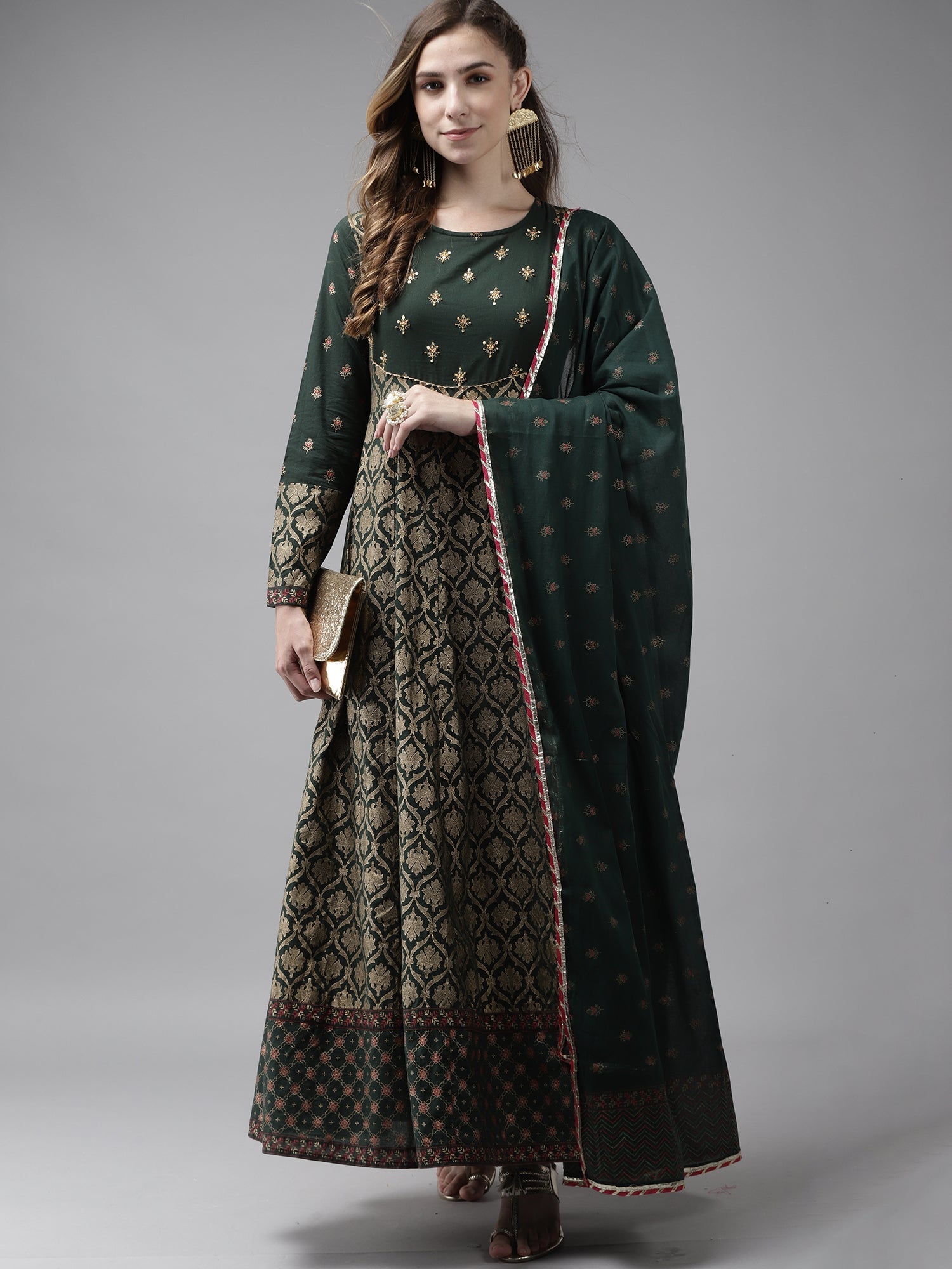 Women's Green Cotton Blend Kurta Set - Taantav