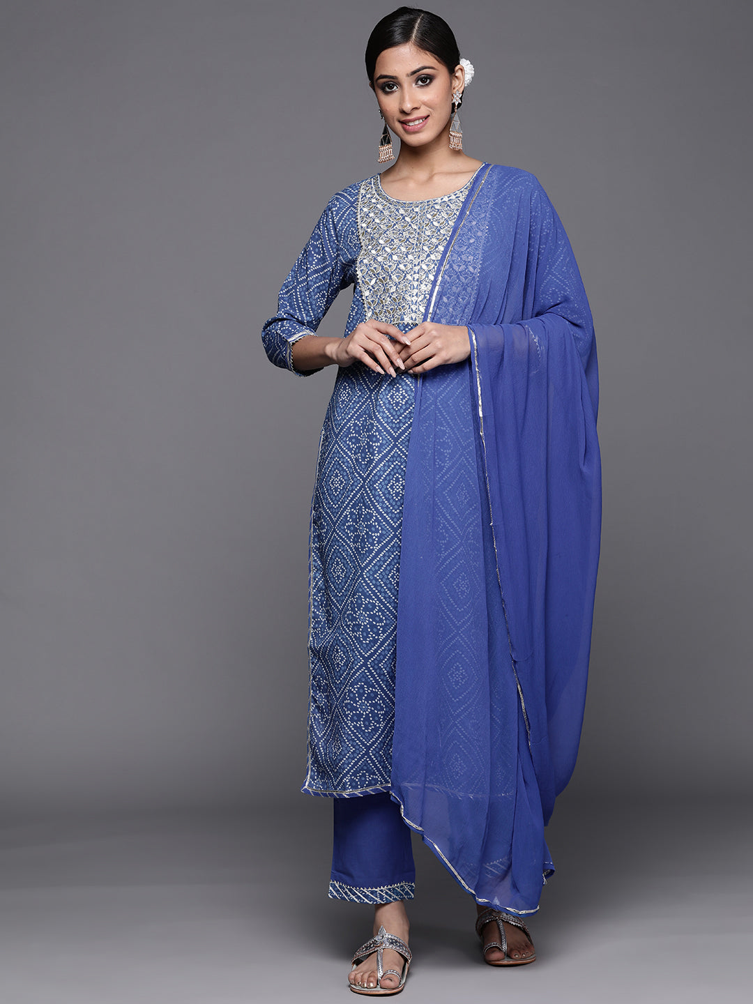 Women's Blue Cotton Blend Kurta Set - Taantav