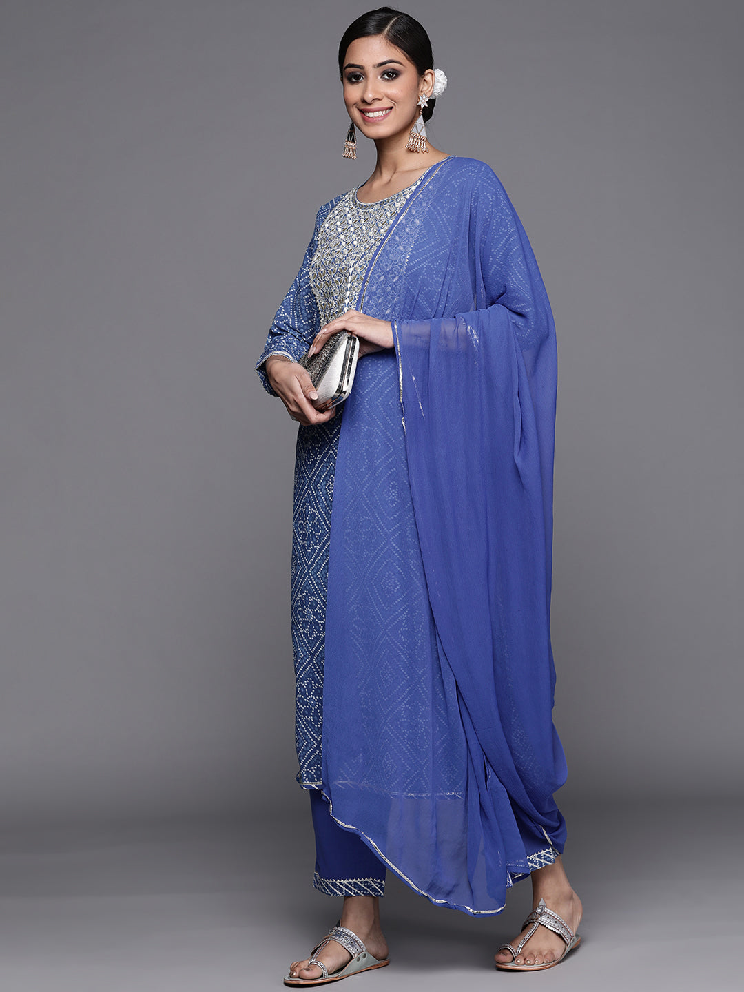 Women's Blue Cotton Blend Kurta Set - Taantav