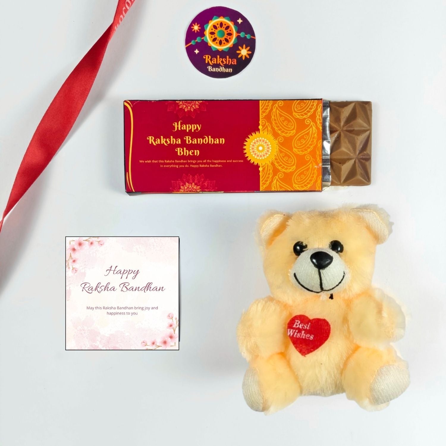 Unique Rakshabandhan  Chocolate Combo With Greeting Card , 35G Chocolate Bar And Teddy Gift For Sister