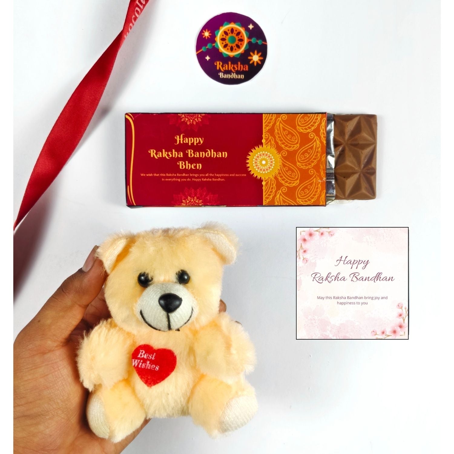 Unique Rakshabandhan  Chocolate Combo With Greeting Card , 35G Chocolate Bar And Teddy Gift For Sister