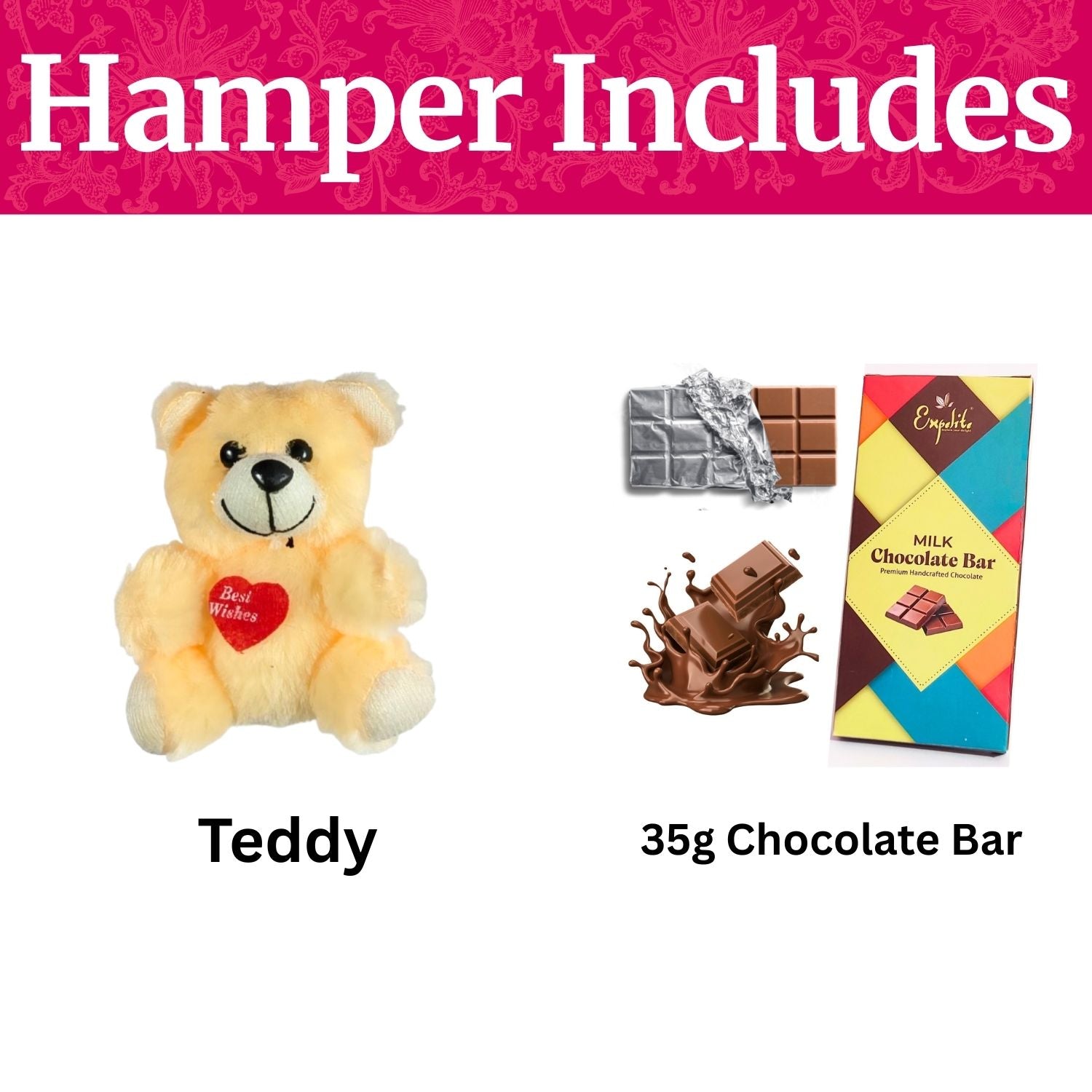 Unique Rakshabandhan  Chocolate Combo With Greeting Card , 35G Chocolate Bar And Teddy Gift For Sister