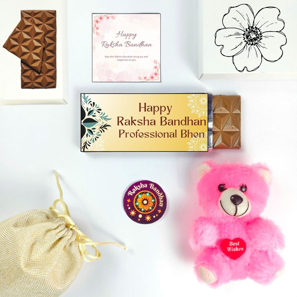 Special Rakhi Hamper For Sister With Professional Bhen Theme 35G Chocolate Bar And, Teddy  Greeting Card | Best Gift For Sister