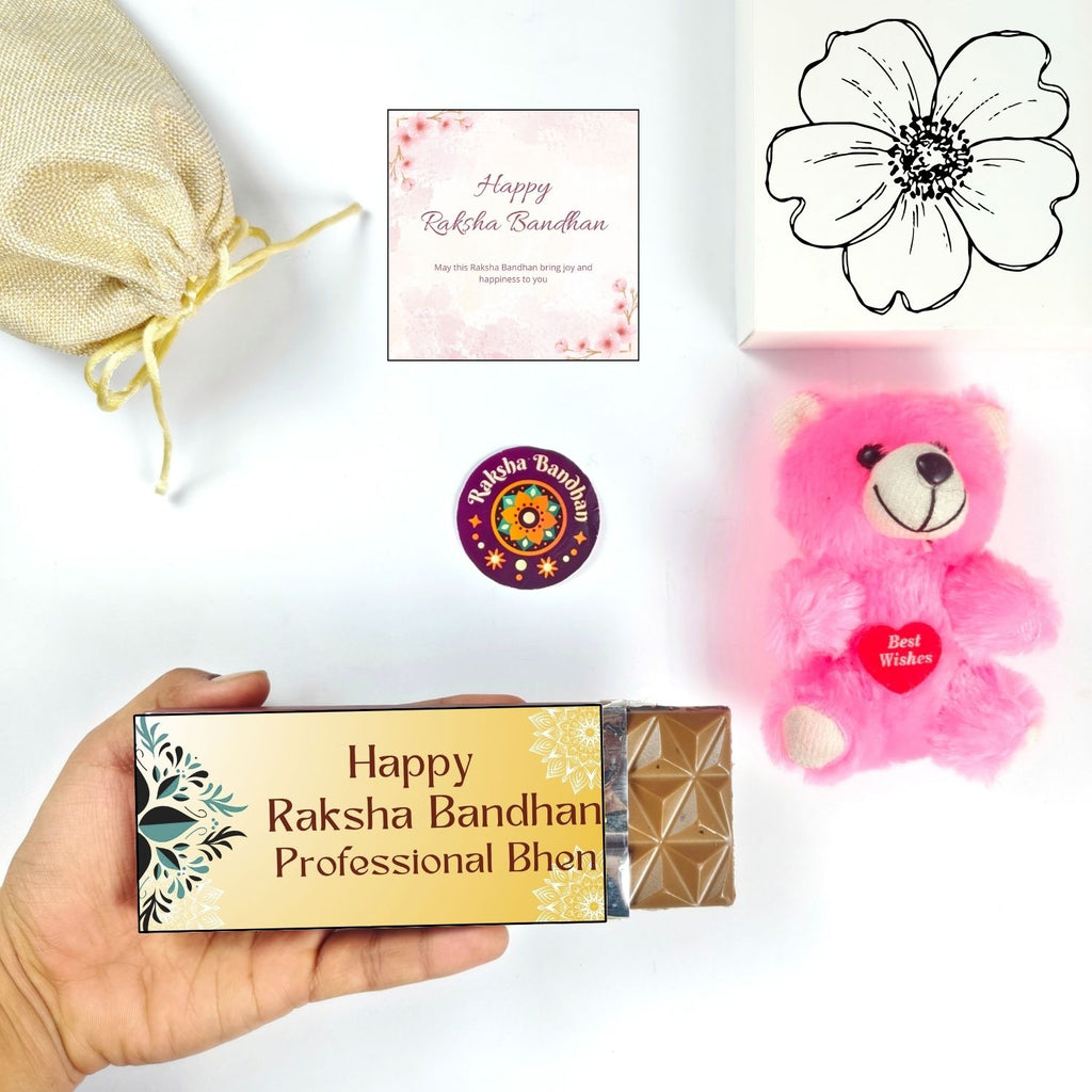 Special Rakhi Hamper For Sister With Professional Bhen Theme 35G Chocolate Bar And, Teddy  Greeting Card | Best Gift For Sister