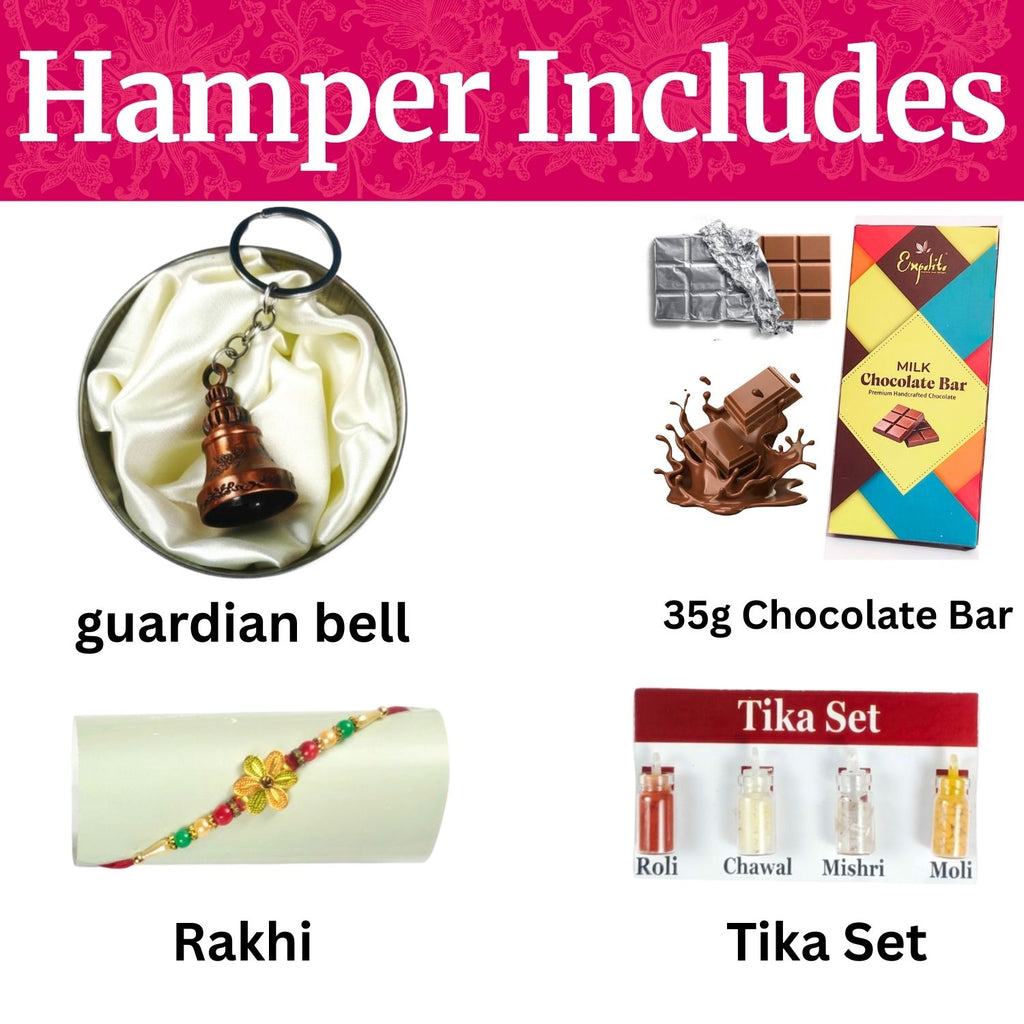 Best Rakshabandhan Chocolate Gift For Bhai With Rakhi, Tika Set, Guardian Bell, Greeting Card And Cool Bhai Theme 35G Chocolate Bar |Best Rakhi Theme Hamper For Bhai