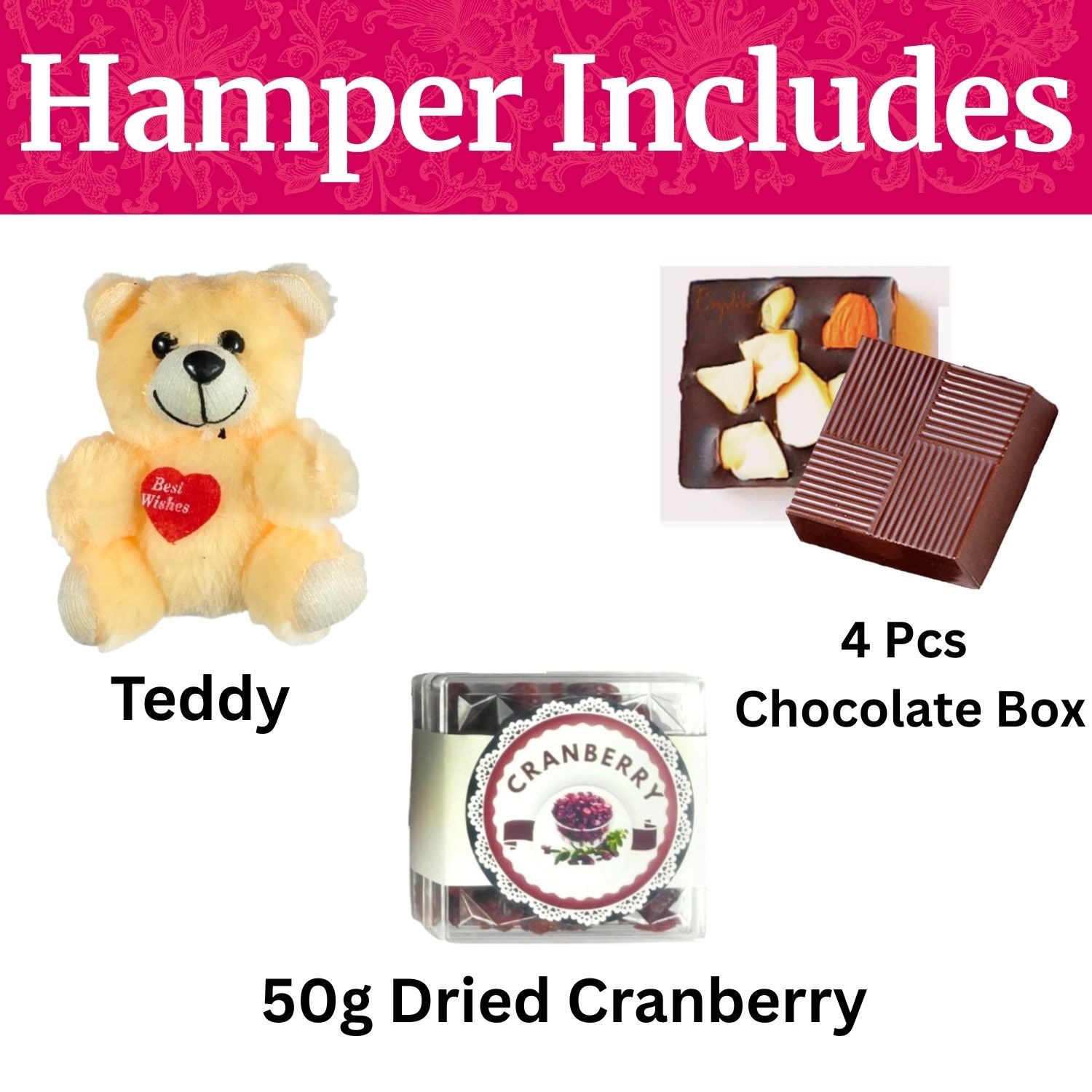 Special Rakhi Gift Hamper For Sister, Raksha Bandhan Gift For Sister With 4 Pcs Chocolate Box, Teddy, Greeting Card And 50G Dried Cranberry , Best Rakhi Hamper For Sis