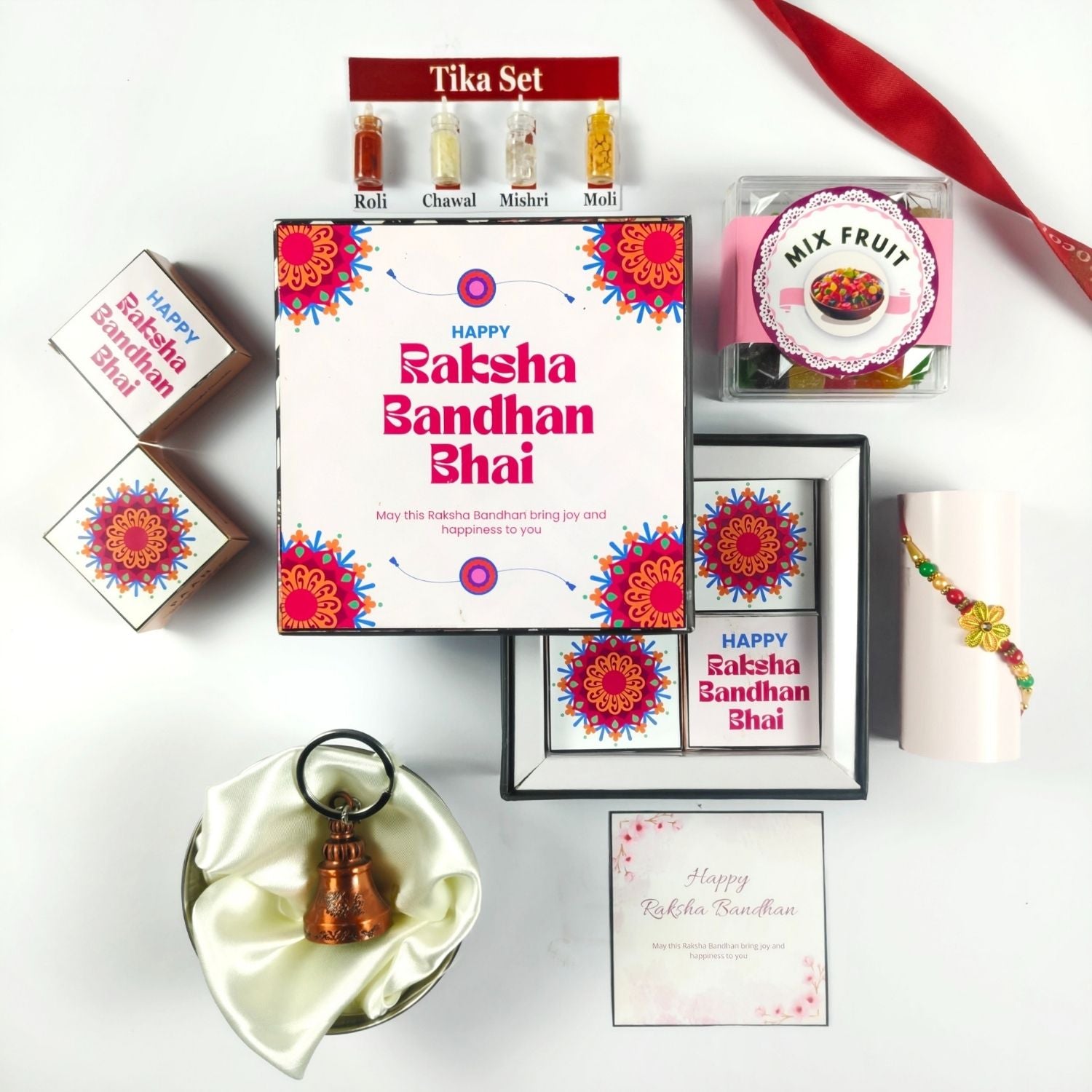 Unique Rakhi Chocoalte Hamper For Brother, Rakshabandhan Combo For Bhai With 4 Pcs Chocolate Box, Rakhi, Tika Set, Greeting Card, Guardian Bell And 50G Mix Fruit, Best Rakhi Gift For Bhai