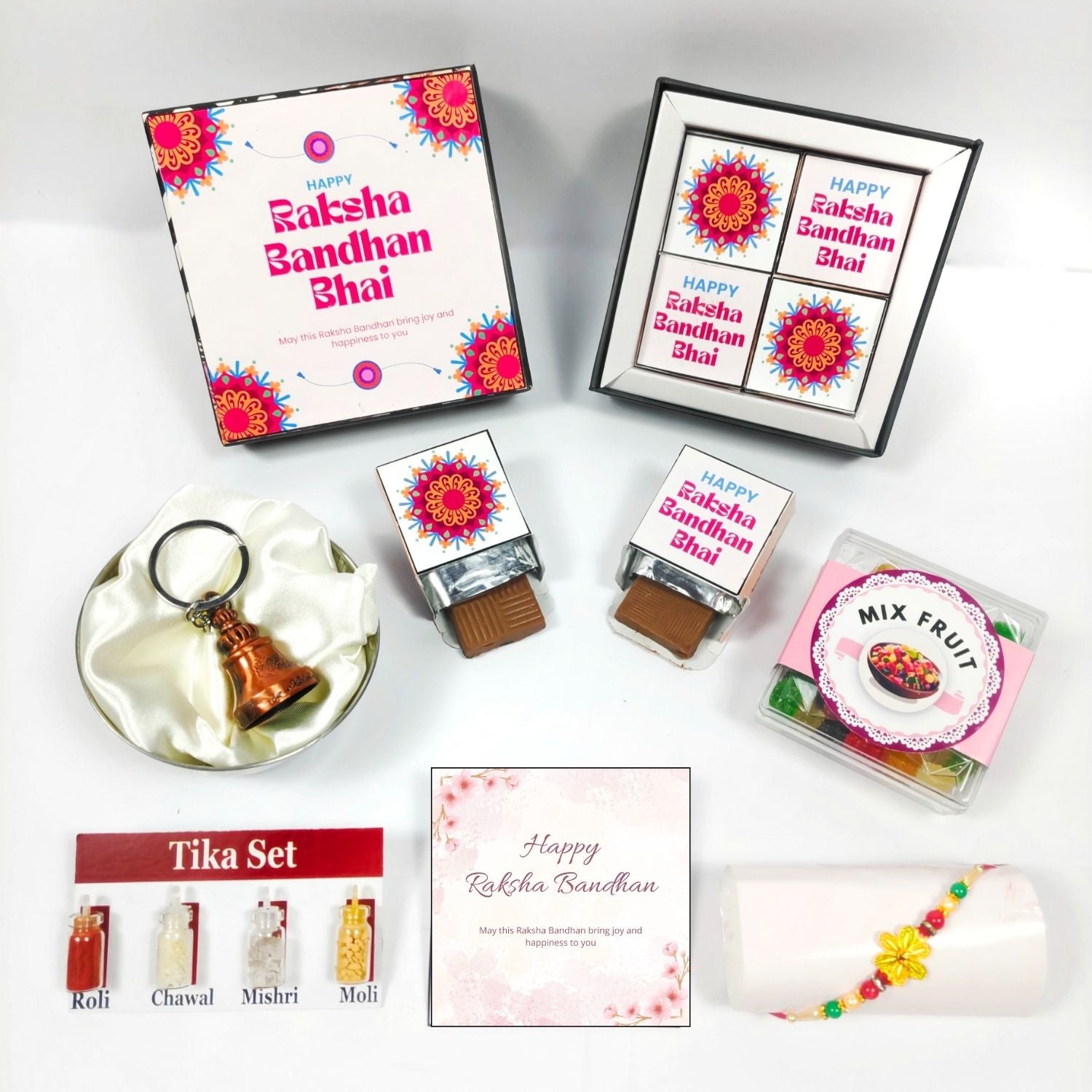 Unique Rakhi Chocoalte Hamper For Brother, Rakshabandhan Combo For Bhai With 4 Pcs Chocolate Box, Rakhi, Tika Set, Greeting Card, Guardian Bell And 50G Mix Fruit, Best Rakhi Gift For Bhai