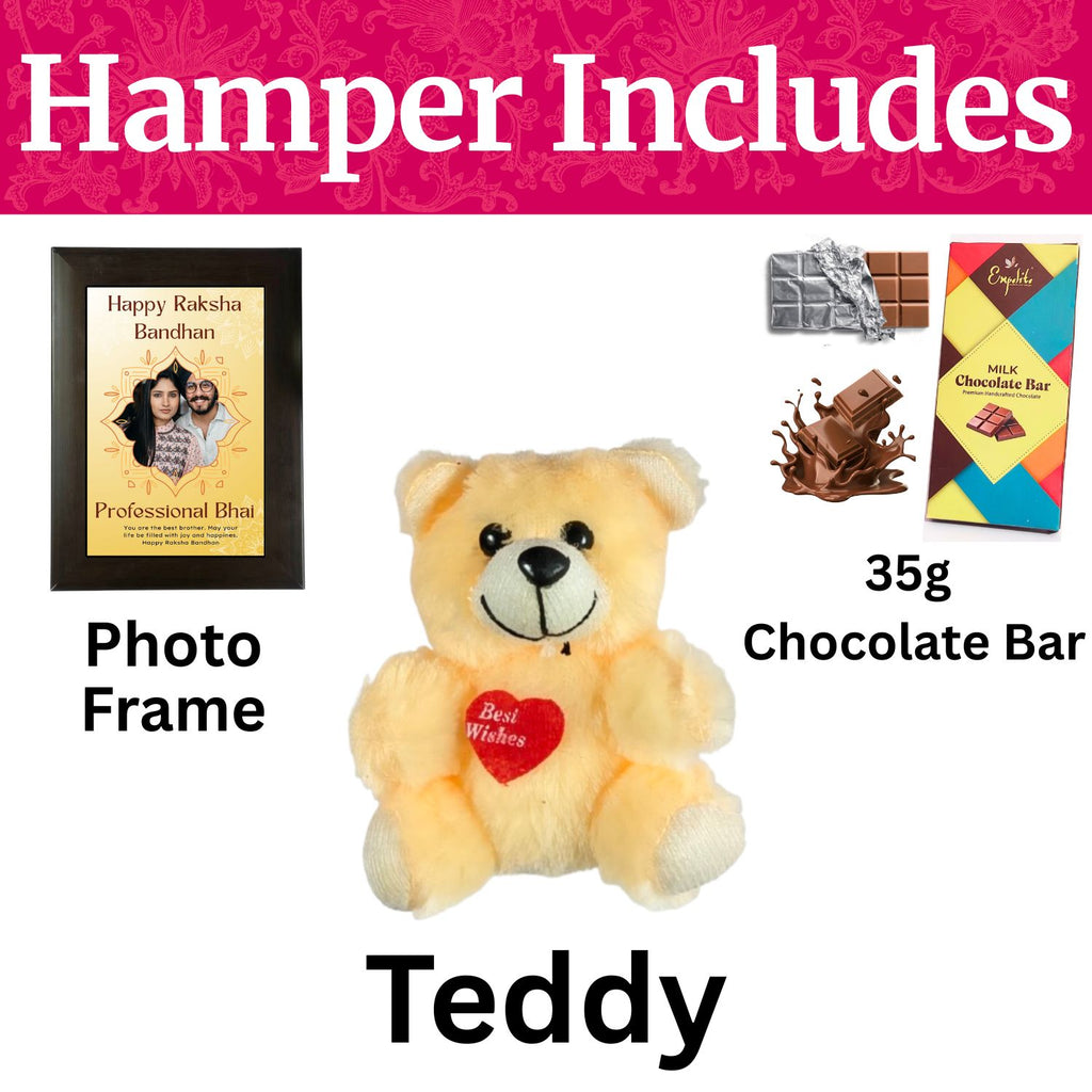 Unique Customised Raksha Bandhan Gift For Sister Kids, Rakshabandhan Gift For Bhen With Professional Bhen Theme 35G Chocolate Bar, Personalised Photo Frame, Teddy And Greeting Card | Unique Rakshabandhan Combo For Sister
