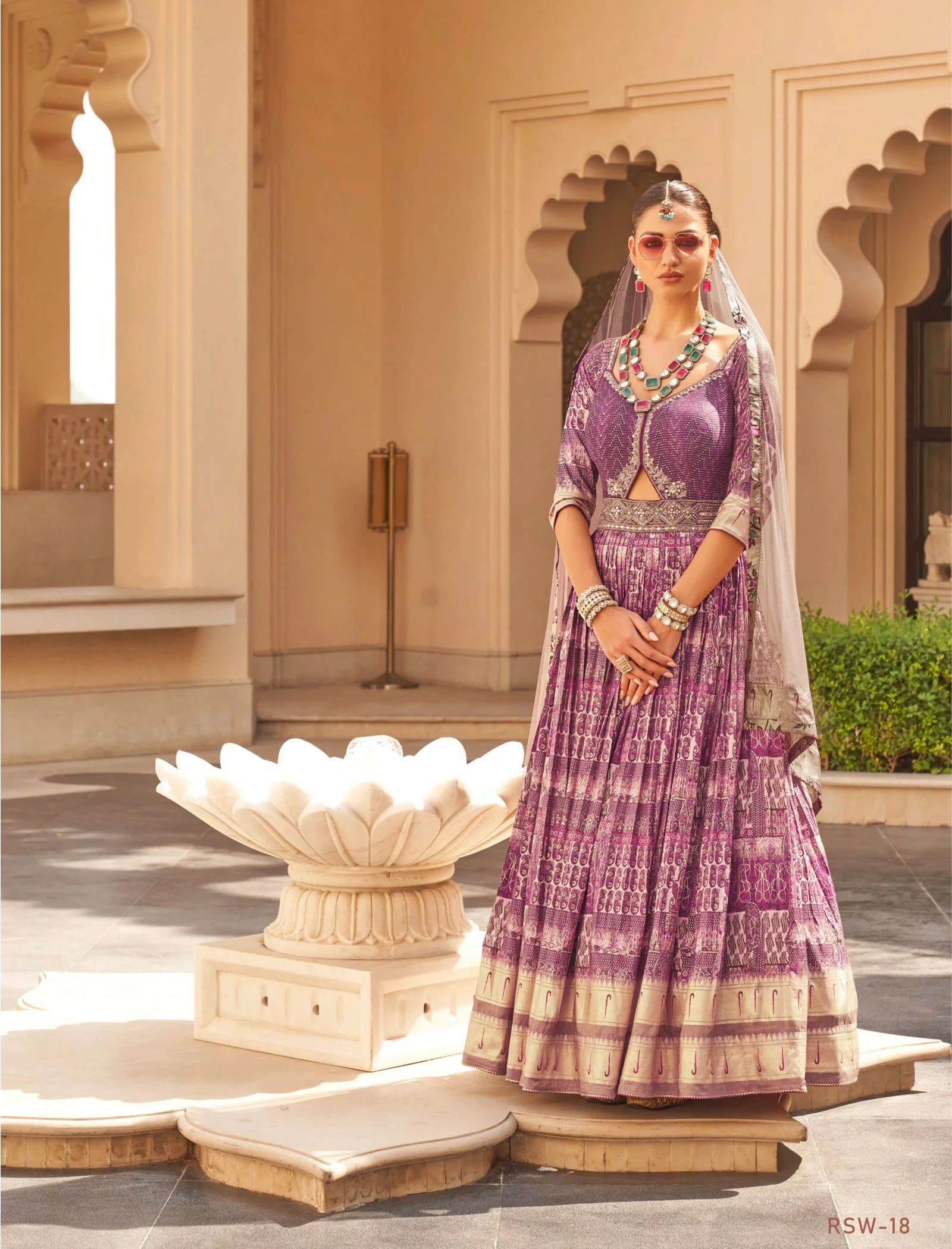 Women's Orchid Gown With Dupatta & Sequence Work - Phenav