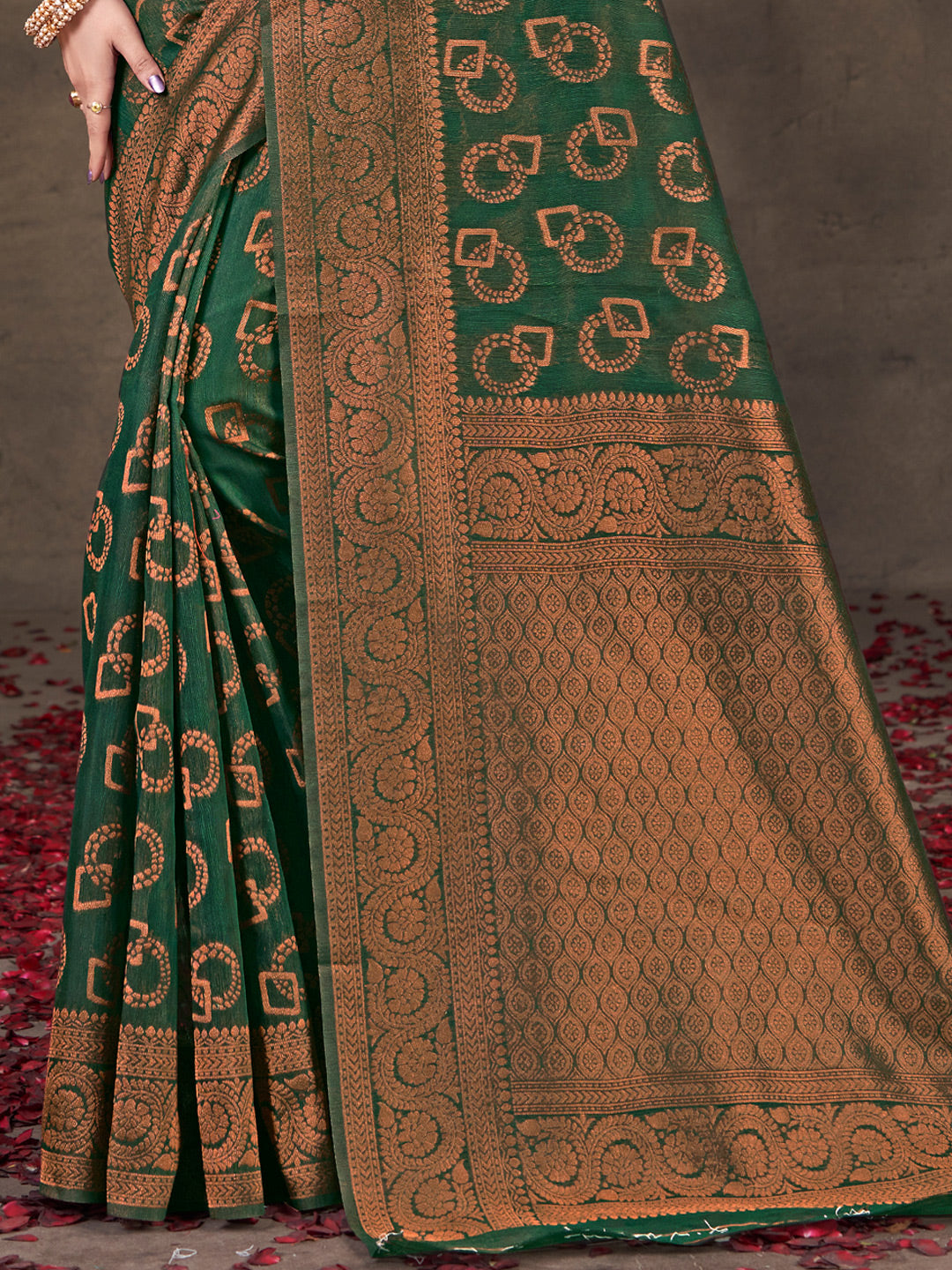 Women's Sea Green Silk Woven Ork Traditional Tassels Saree - Sangam Prints