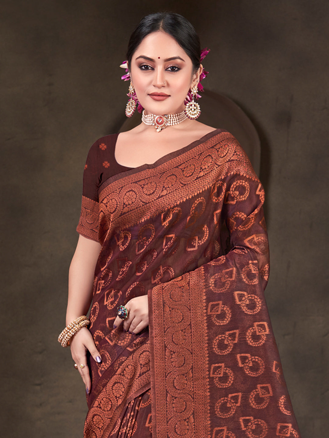 Women's Pink Kanjivaram Silk Woven Ork Traditional Tassels Saree - Sangam Prints