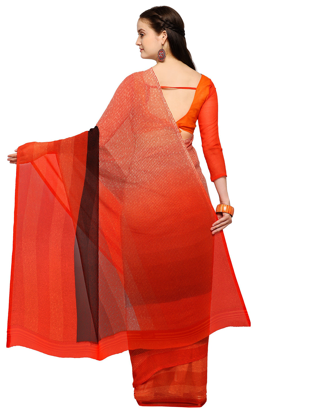 Women's Orange Georgette Printed Saree - Ahika
