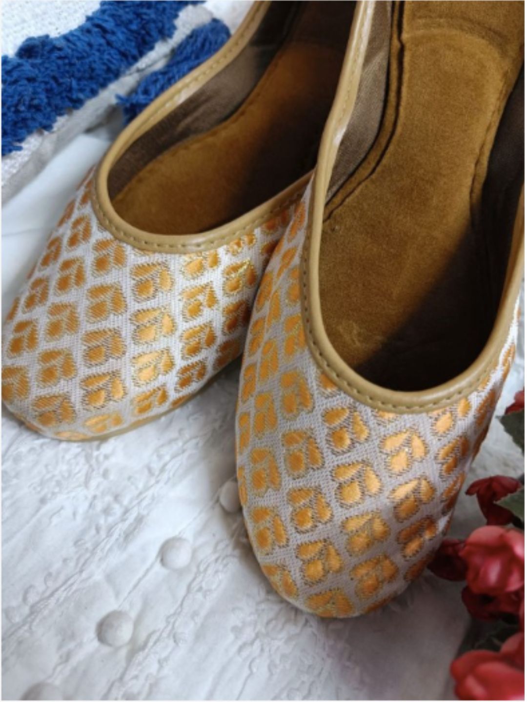 Women's Peach Embroidered Womens Indian Ethnic Comfort Footwear