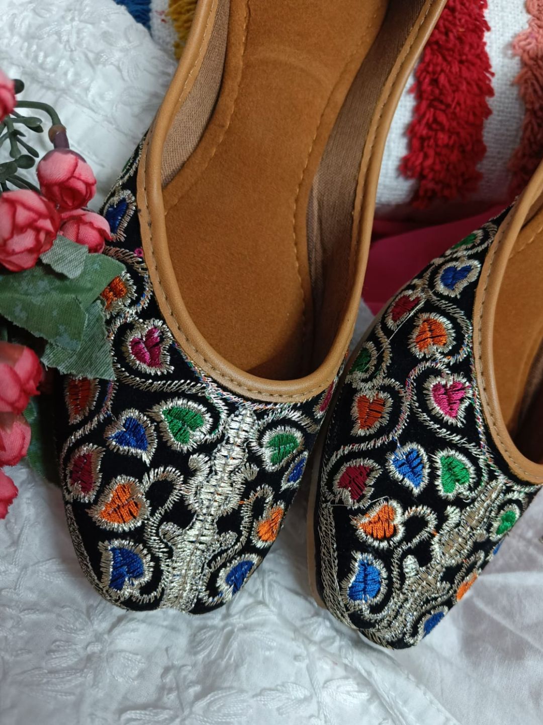 Women's Black Embroidered Indian Handcrafted Ethnic Comfort Footwear