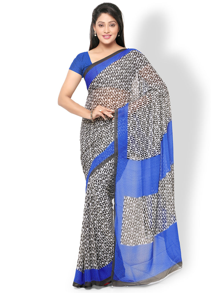 Women's Blue Chiffon Printed Saree
