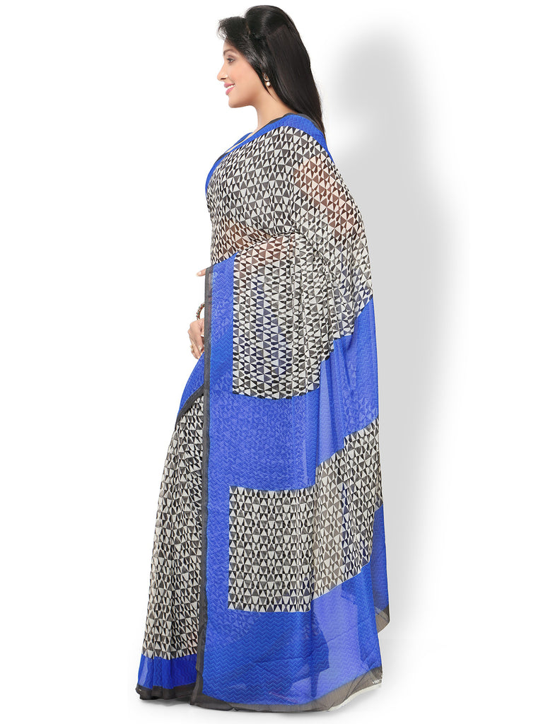 Women's Blue Chiffon Printed Saree