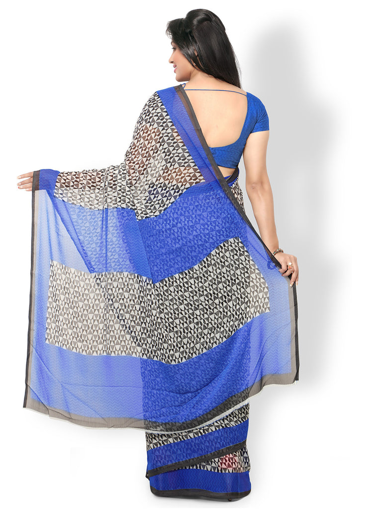 Women's Blue Chiffon Printed Saree