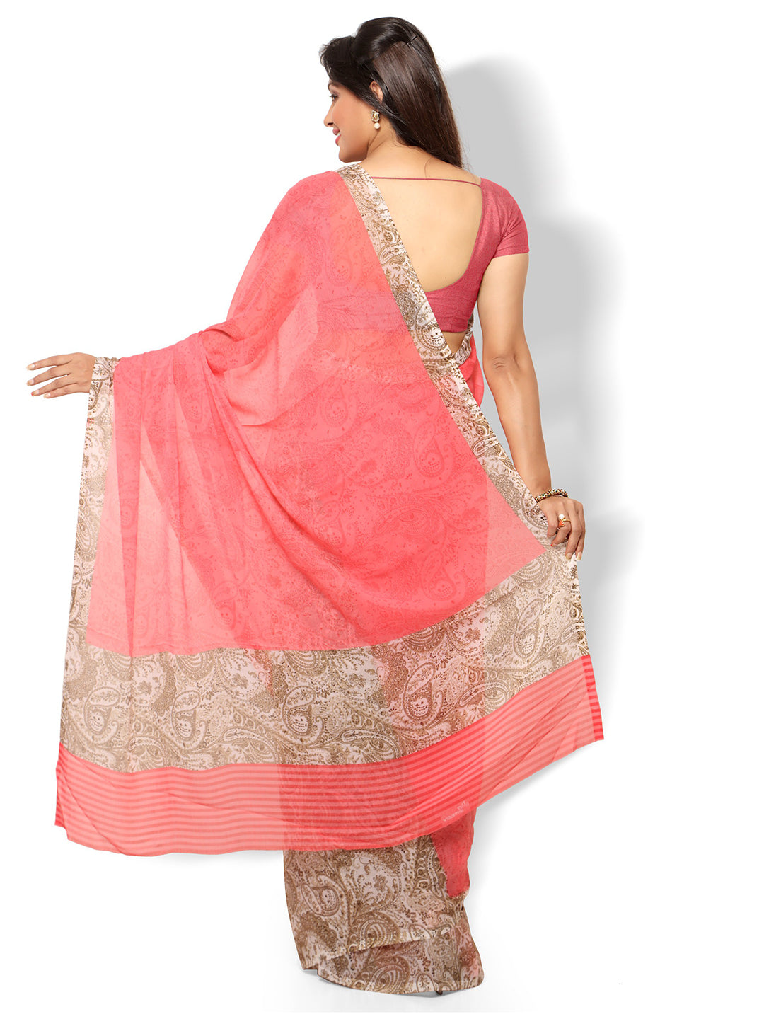 Women's Pink Chiffon Printed Saree - Ahika