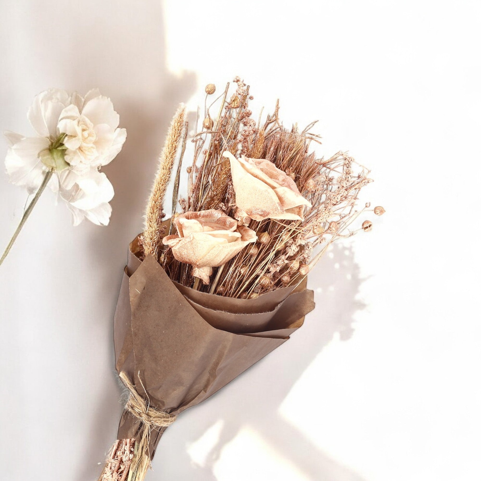 Rose Gold Shimmering Dried Botanical Bouquet for Gifting