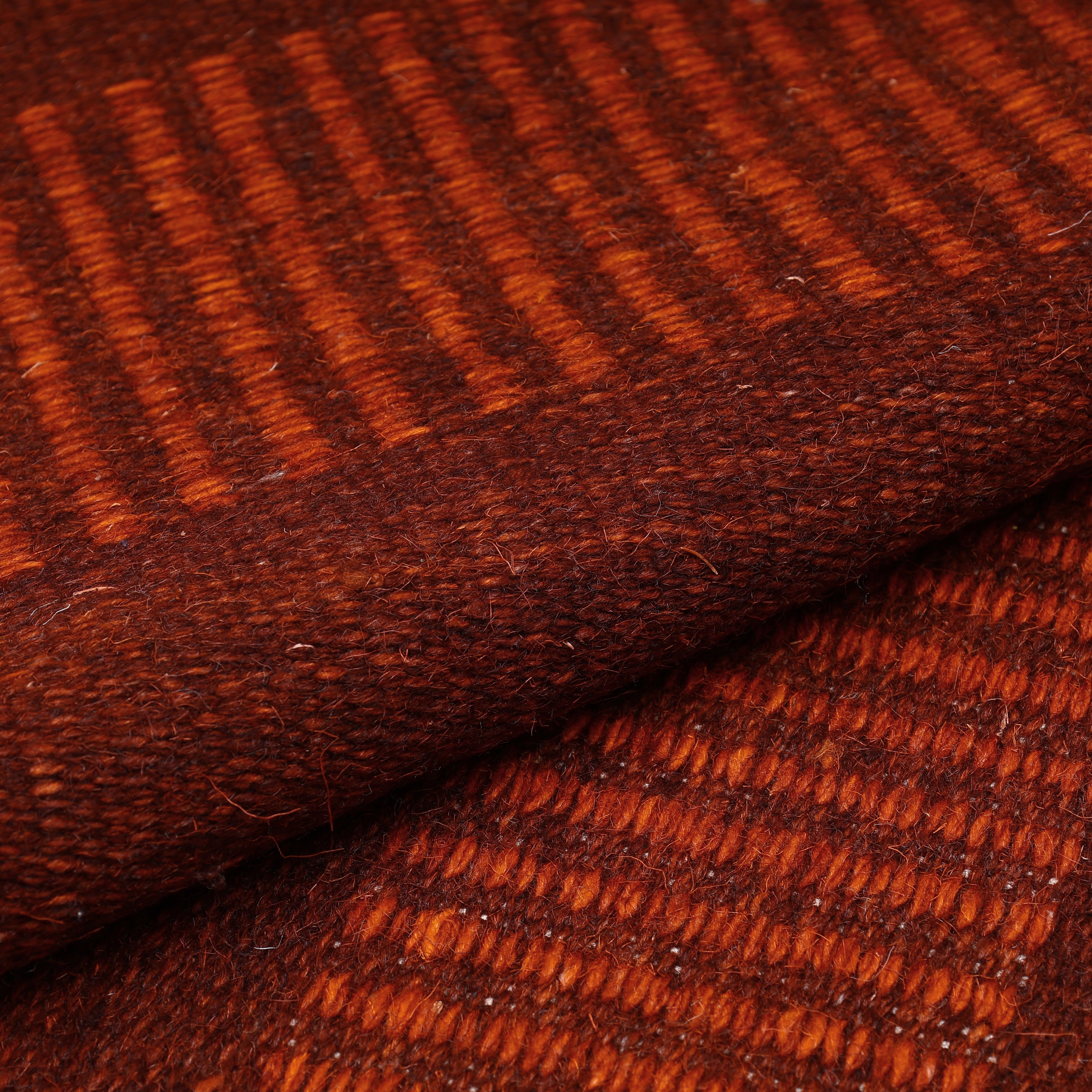 Rust and Brown Handwoven Jawaja Durrie—Stripe Pattern