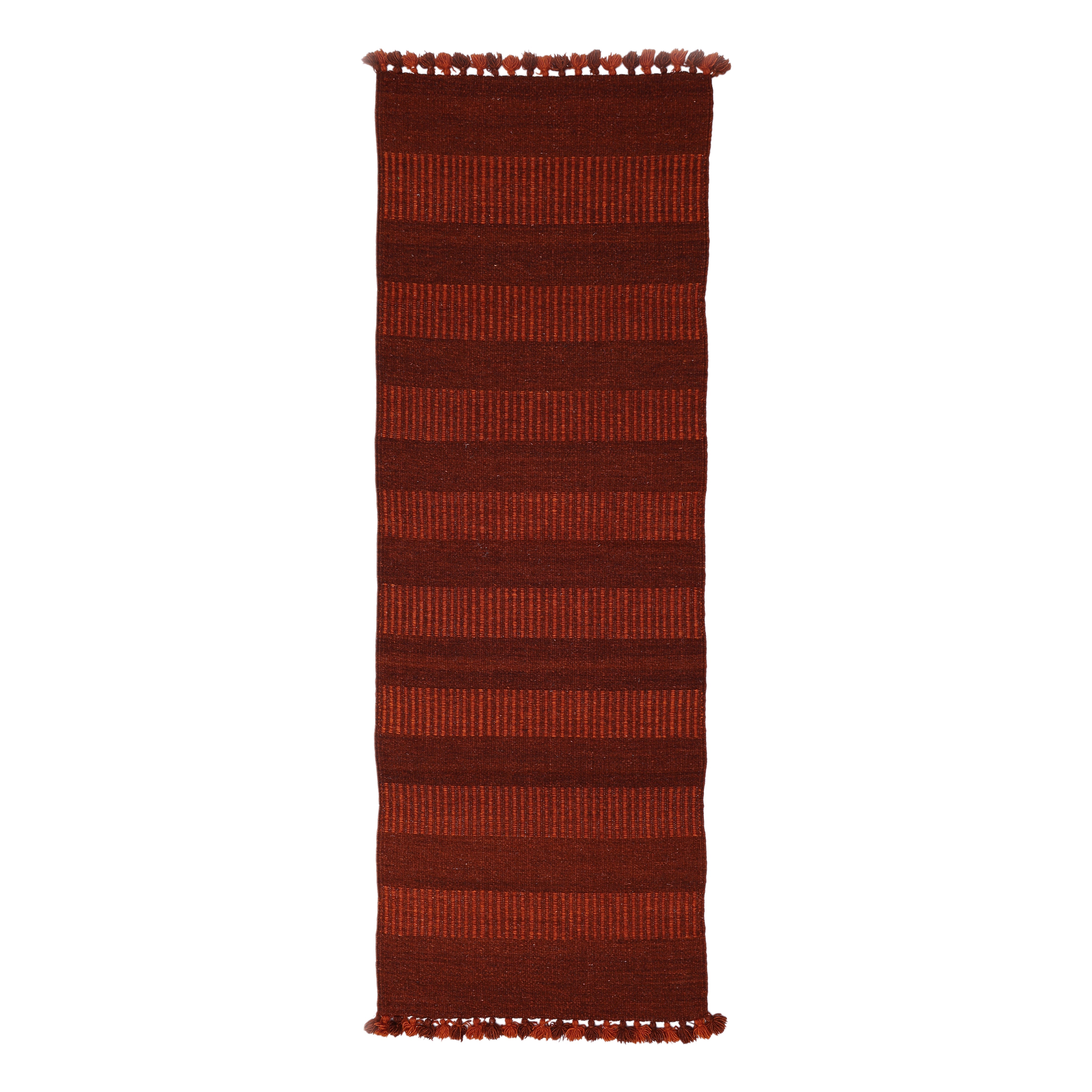 Rust and Brown Handwoven Jawaja Durrie—Stripe Pattern