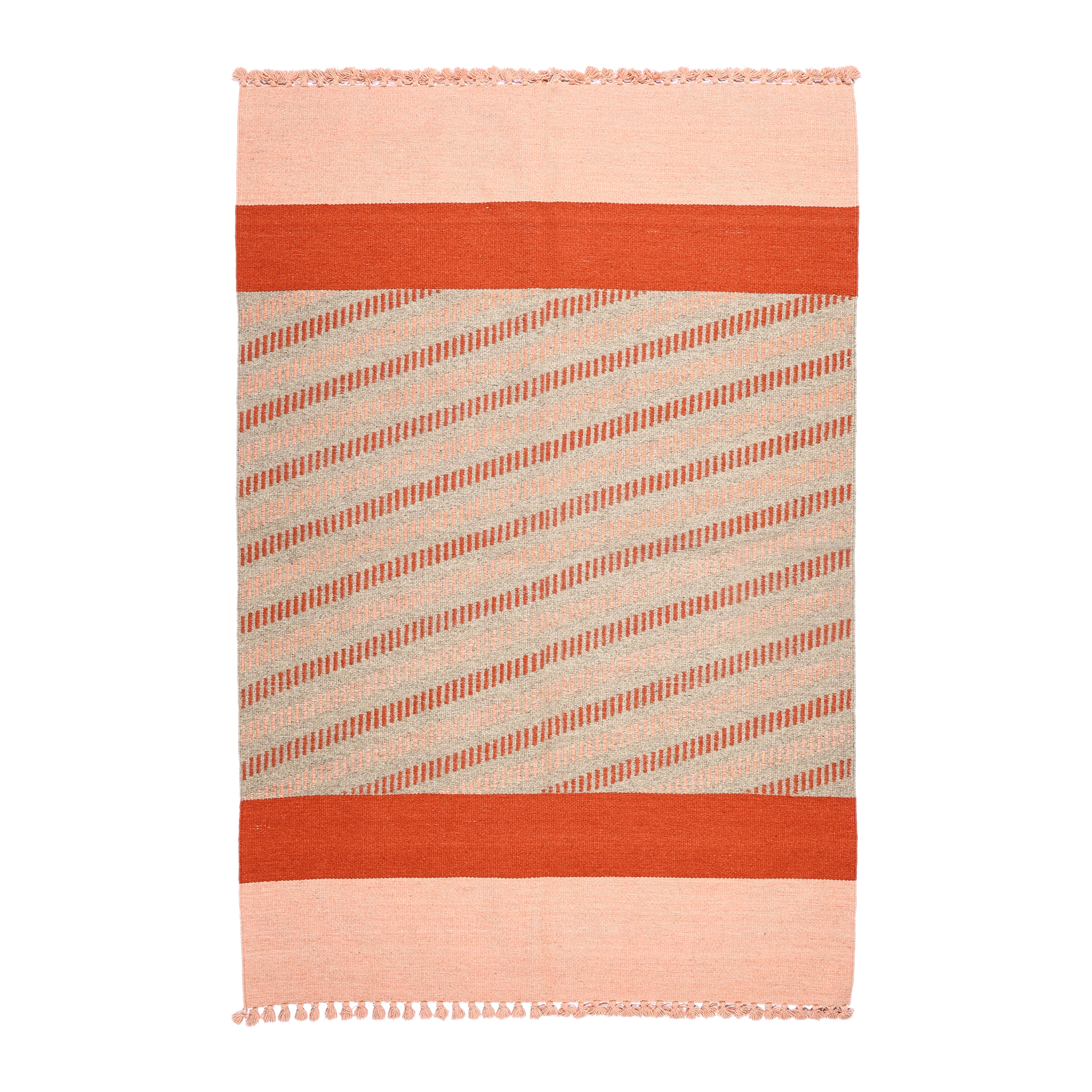 Rust and Peach Handwoven Jawaja Durrie - Stripe Pattern