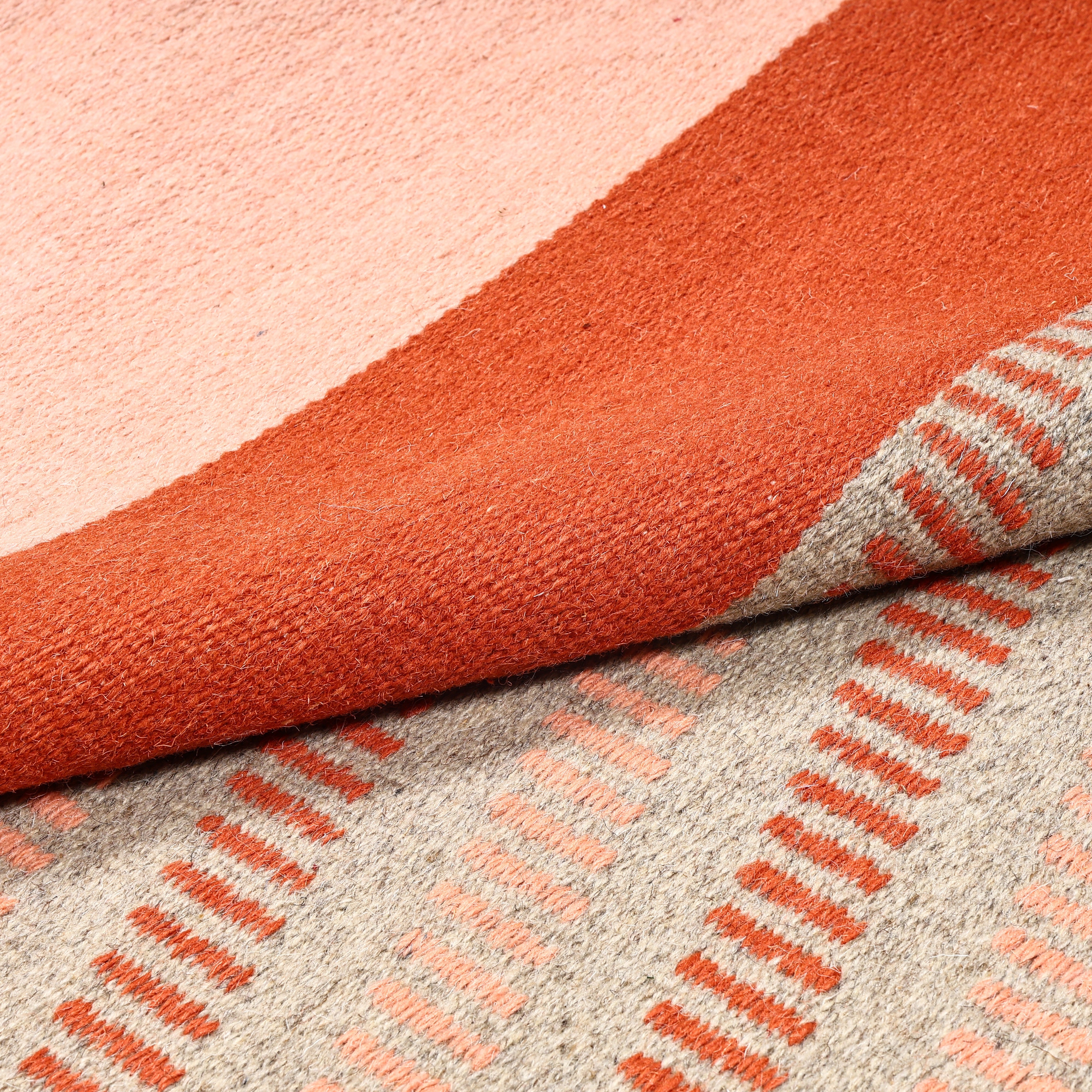 Rust and Peach Handwoven Jawaja Durrie - Stripe Pattern