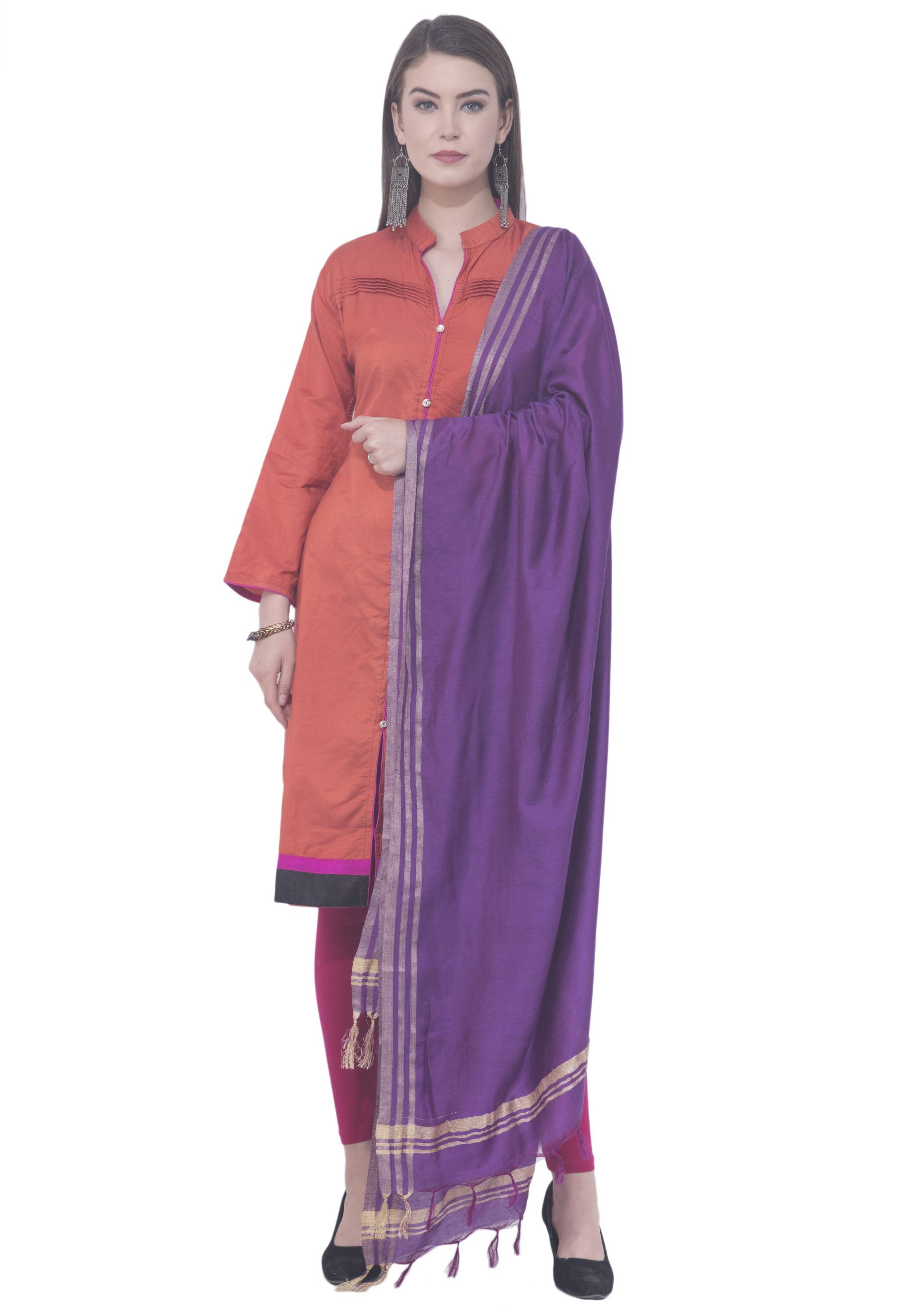 A R SILK Purple Color Golden border Cotton Dupattas
