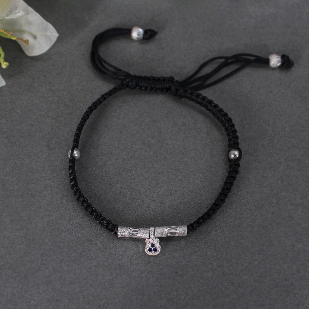 Women's Black Adjustable Thread Silver Anklets