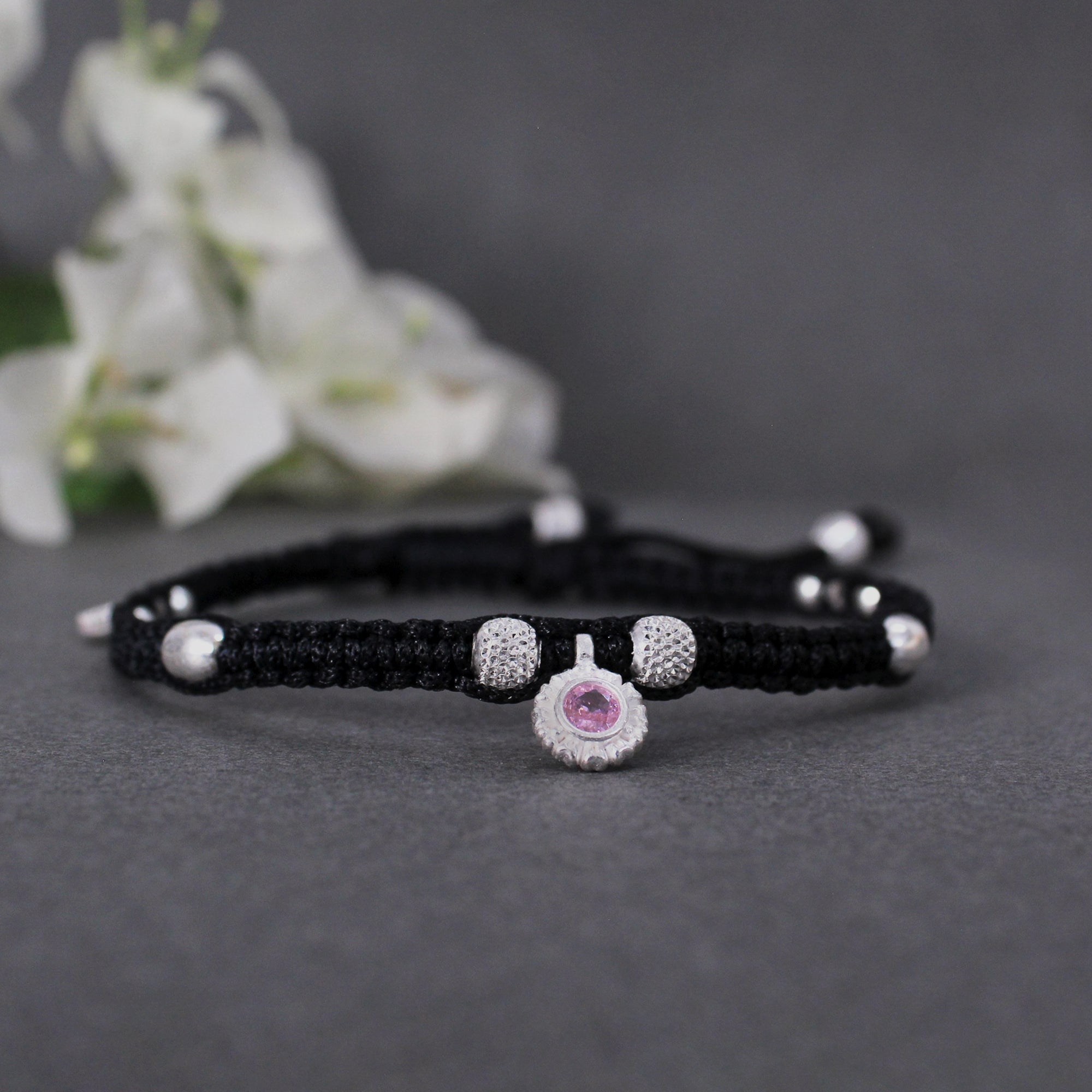 Women's Black Adjustable Thread Silver Anklets