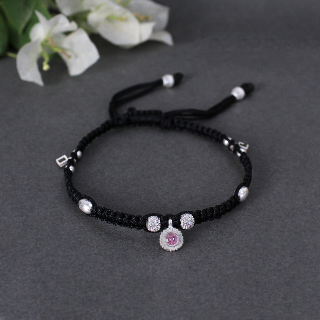 Women's Black Adjustable Thread Silver Anklets