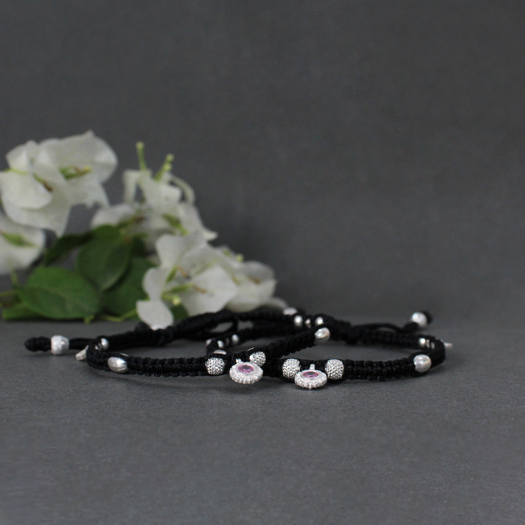 Women's Black Adjustable Thread Silver Anklets